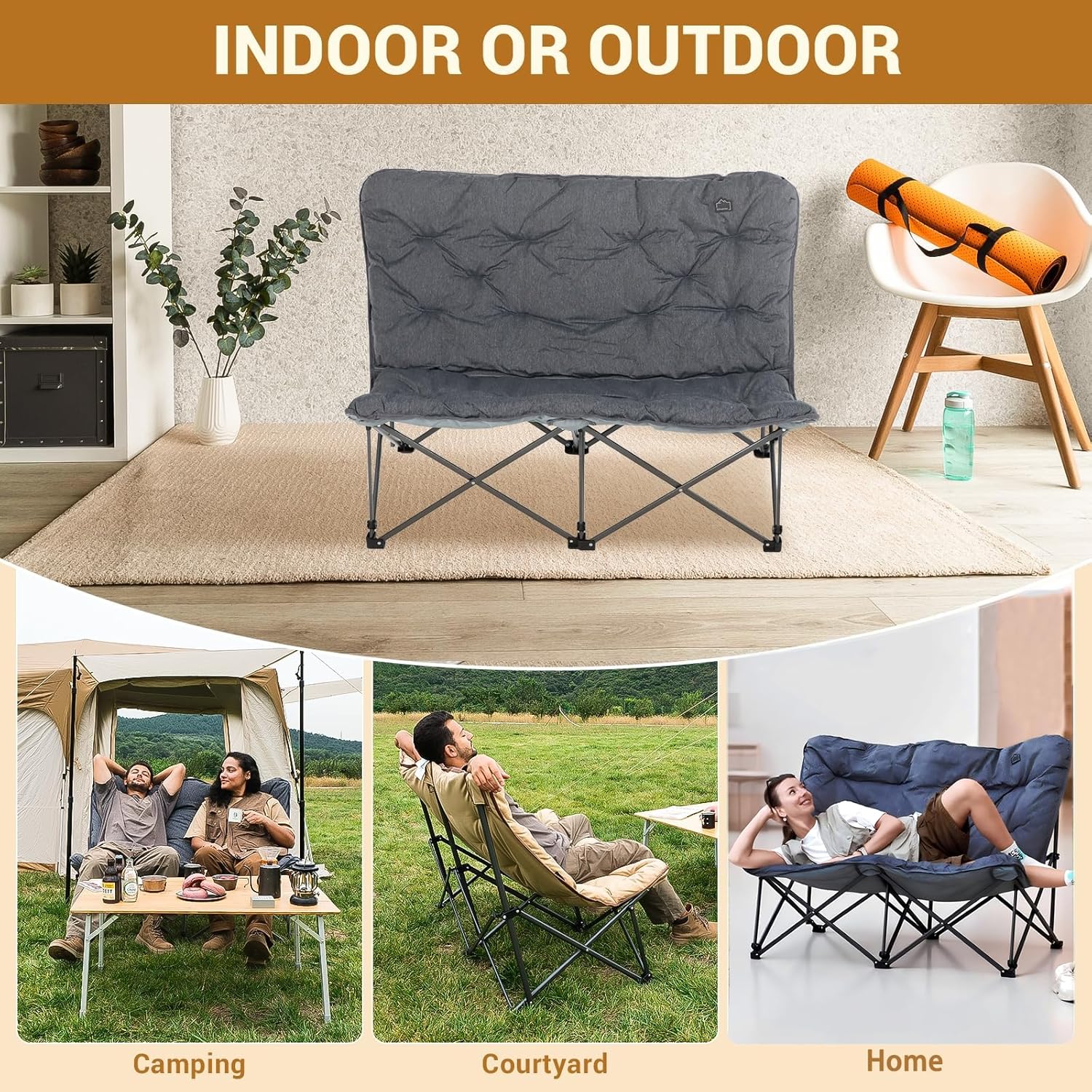 Butterfly chair, extra large thick comfortable camping chair, portable folding chair, 400 lb heavy duty seat wourant