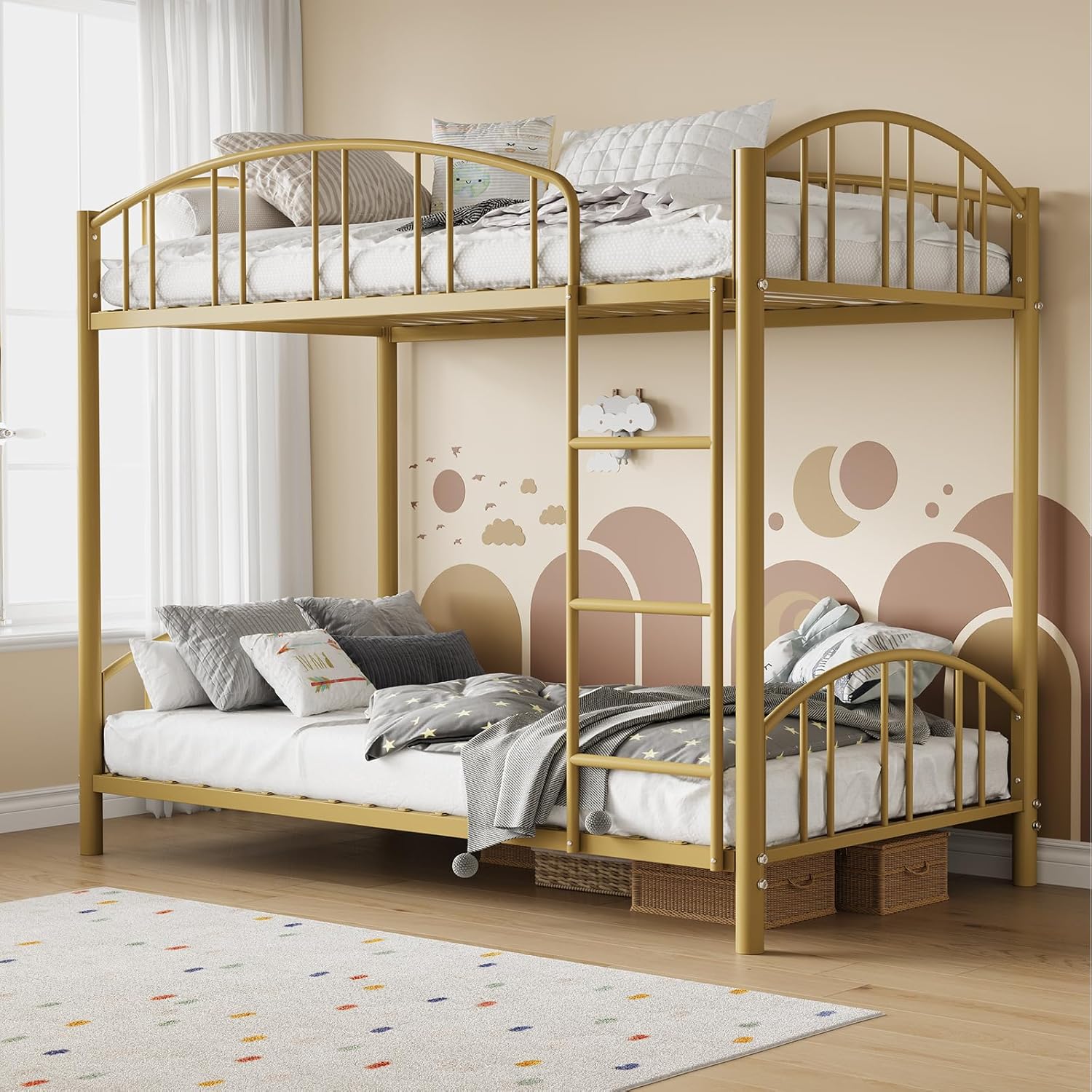 GarveeHome Metal Bunk Bed Twin Over Heavy Duty Bunkbeds Frame Arched Guardrail Safety Ladder wourant