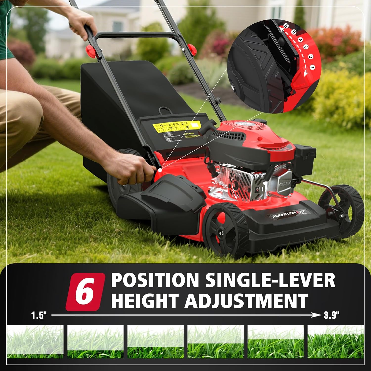 PowerSmart Gas Lawn Mower 21-Inch 144cc OHV Engine 3-in-1 Push Mower with Bagging wourant