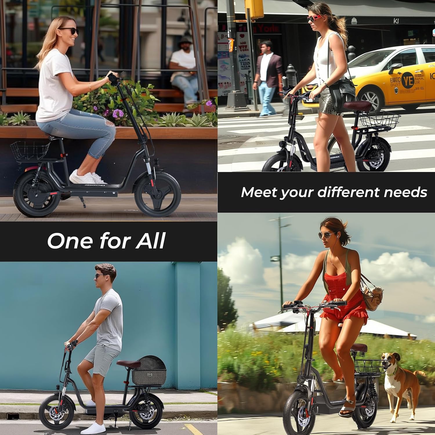 iScooter electric scooter with seat, 37/21 mile range, 28/19/15.6 mph top speed, dual suspension scooter with basket wourant