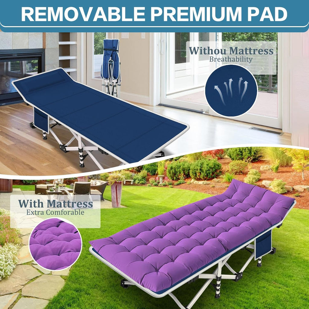 2 Pack Camping Cot with Mattress Comfortable Cot Bed Folding Cot Heavy Duty Cots for Sleeping with Carry Bag for Adults Kids Guest Bed Outdoor Indoor Home wourant