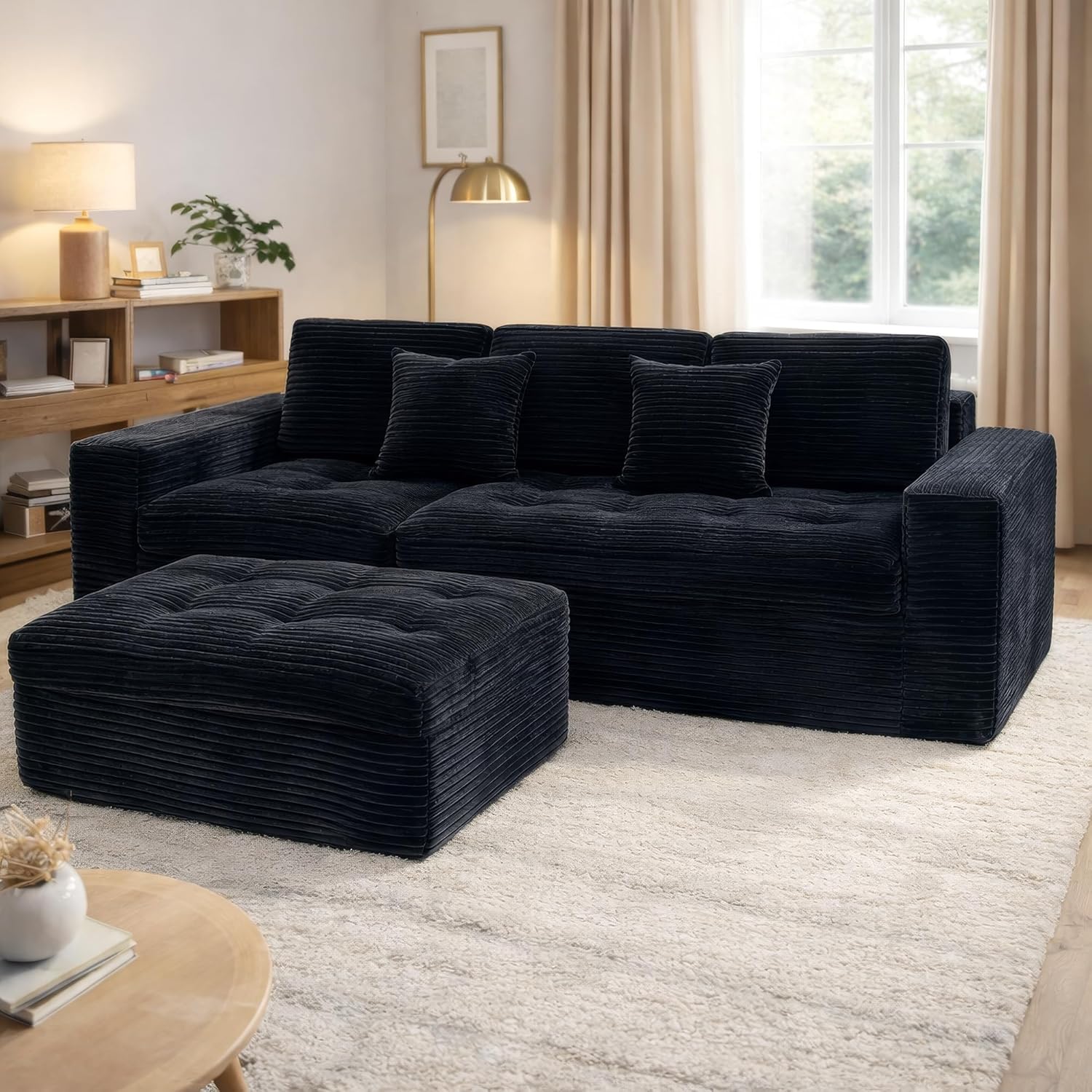 135" Oversized Compressed Sectional Sofa - 33D High-Density Foam Cloud Couch with Deep Seat - Minimalist 3-Piece Corduroy Upholstered Boneless Modular Lounge Couch | Breathable material, Full Foam, Anti-slip wourant