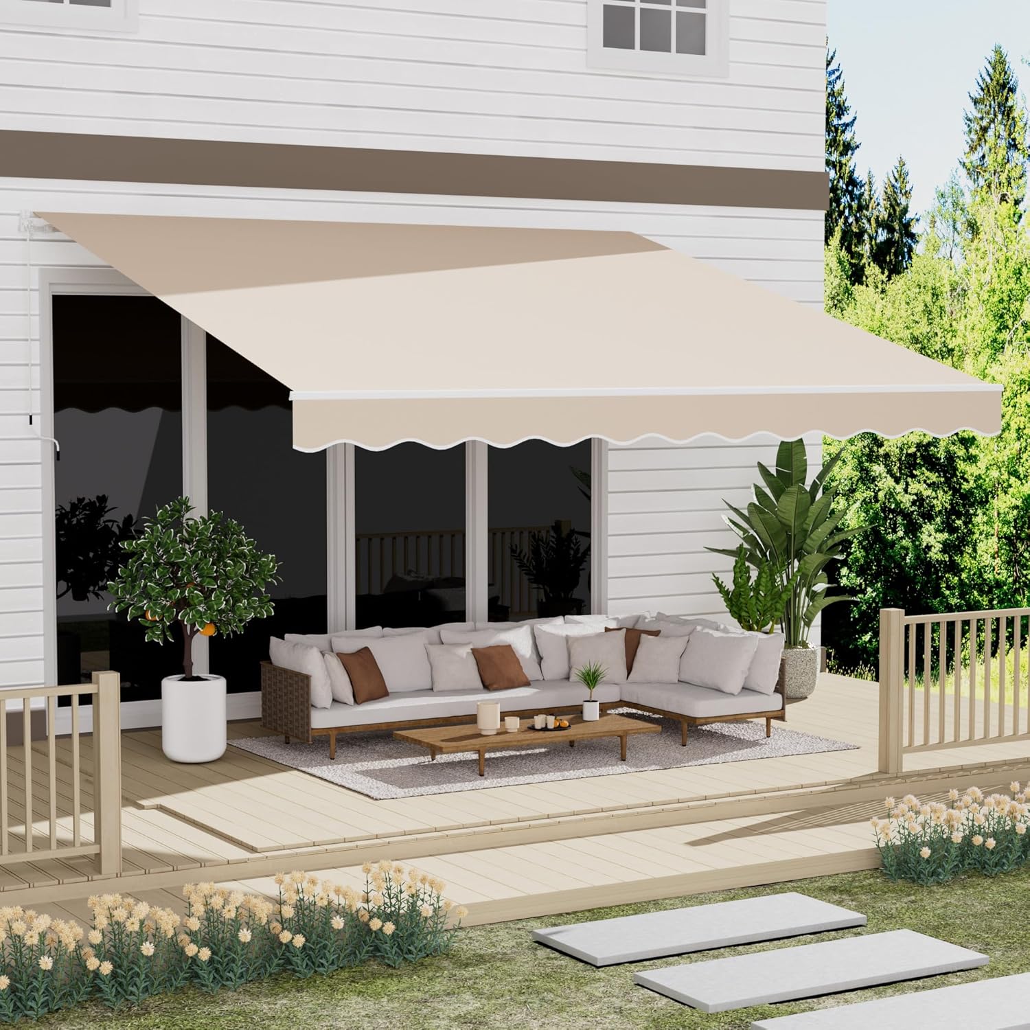 13' x 10' Awning for Patio, Sunsetter Retractable Awning Waterproof Cover Outdoor Patio Canopy, Sun Shade with Manual Crank Handle, Porch Shades for Outdoor, House, Deck, Dark Gray woonhhop