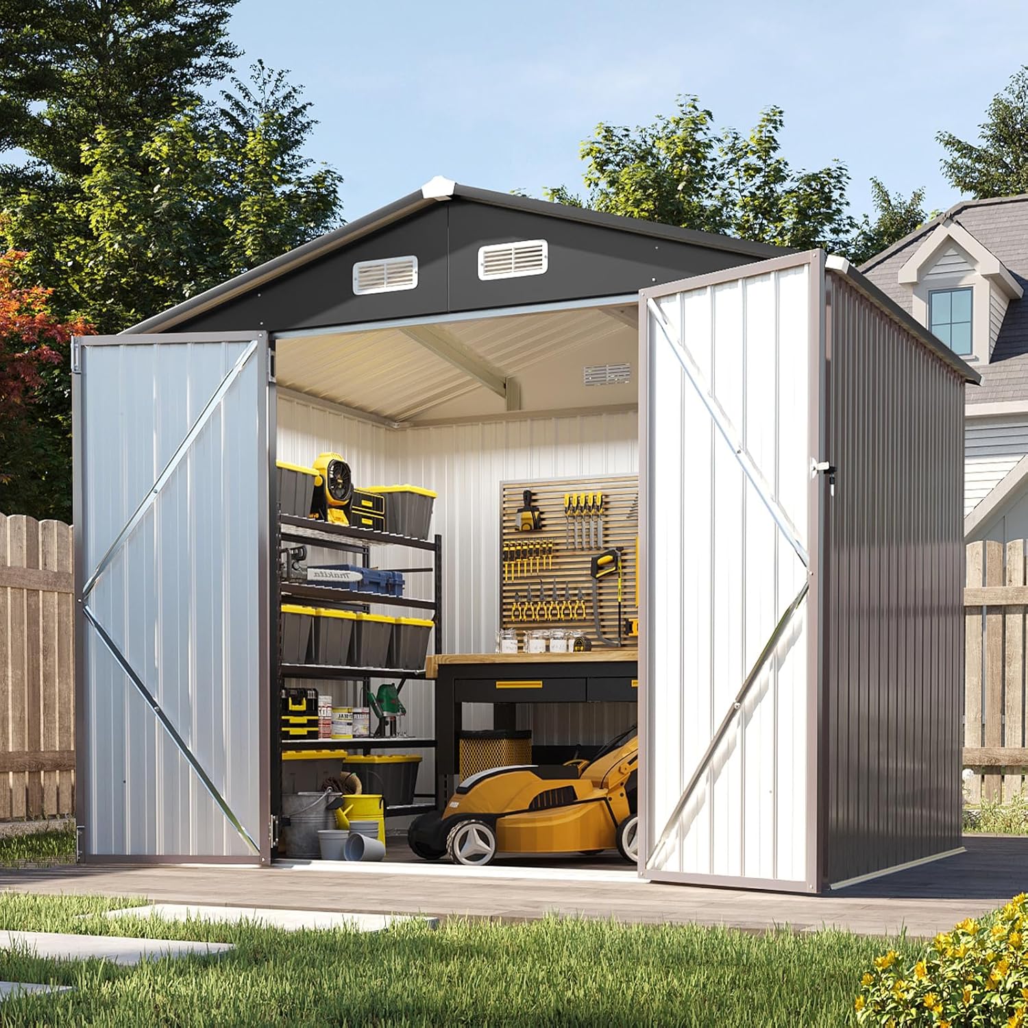 Aoxun 6.2x4 FT Shed Outdoor Storage Shed with Lockable Doors Sloping Roof Metal Garden wourant