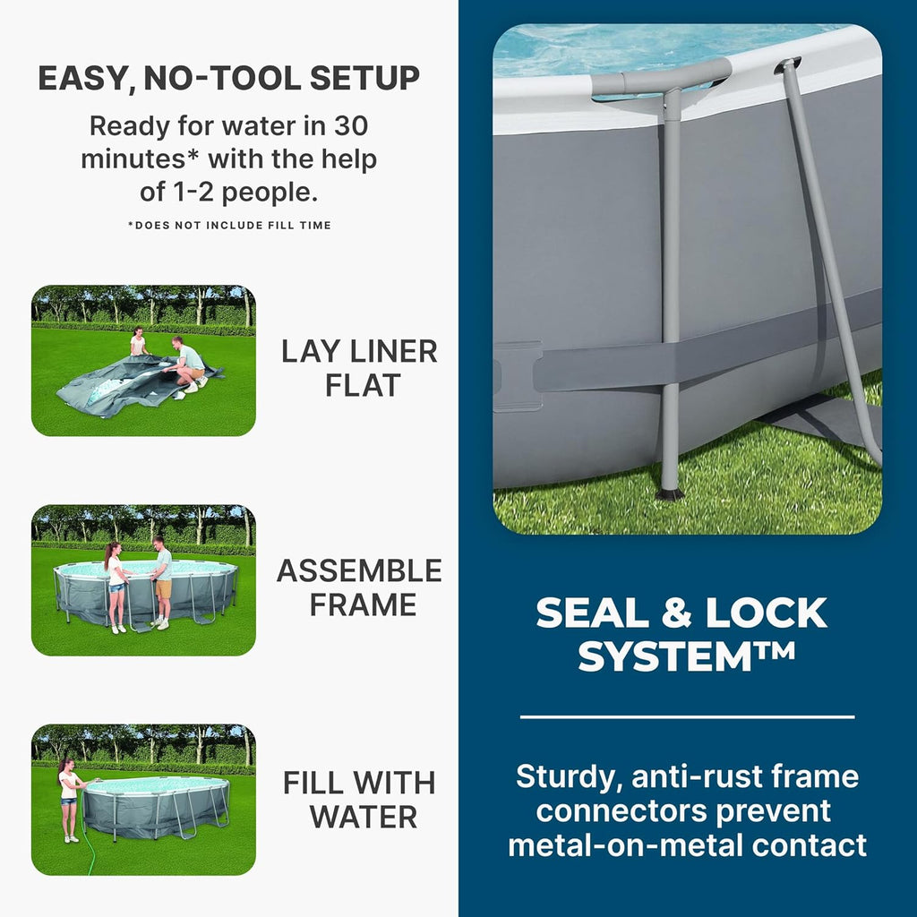 Power Steel 14' x 8'2" x 39.5" Oval Above Ground Pool Set | Includes 530gal Filter Pump, Ladder, ChemConnect Dispener wourant