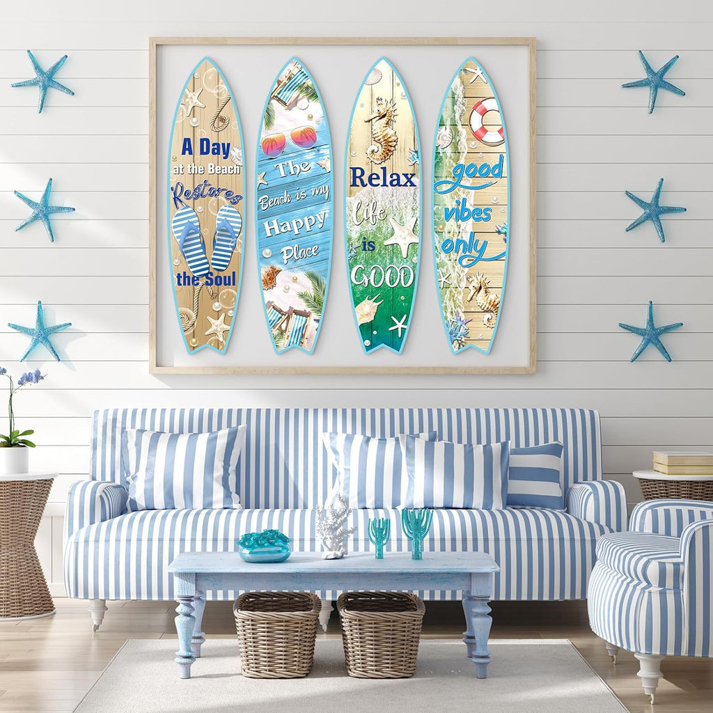 Blulu 4 Pcs Surfboard Wall Decor Surfboard Wall Hanging Sign Wooden Beach Decoration Summer Theme Decor Hawaiian Luau Party Decoration for Home Bar Aloha Tropical Birthday Party(Tiki) wourant