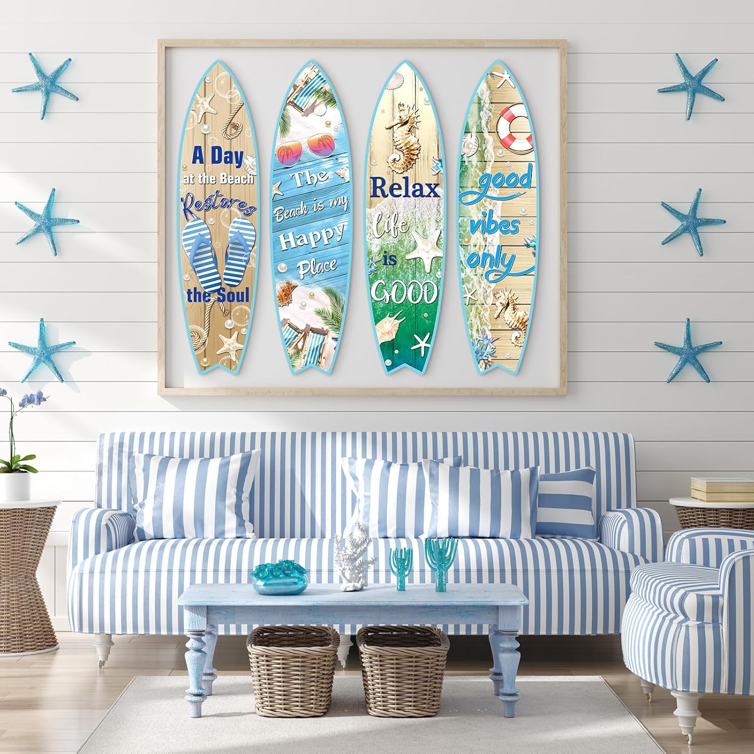 Blulu 4 Pcs Surfboard Wall Decor Surfboard Wall Hanging Sign Wooden Beach Decoration Summer Theme Decor Hawaiian Luau Party Decoration for Home Bar Aloha Tropical Birthday Party(Tiki) wourant