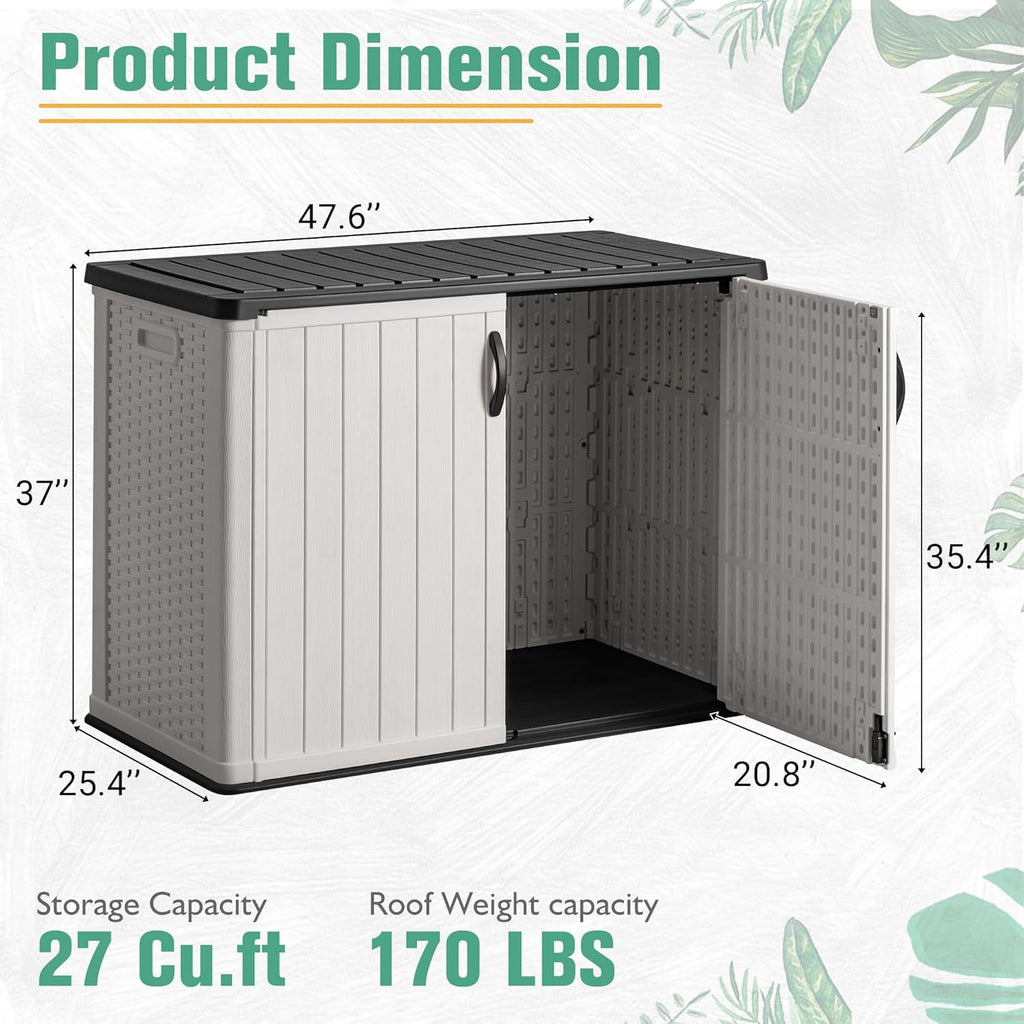 Greesum Outdoor Horizontal Storage Shed 27 Cu.ft Resin Large Storage Box for Garden Patio wourant