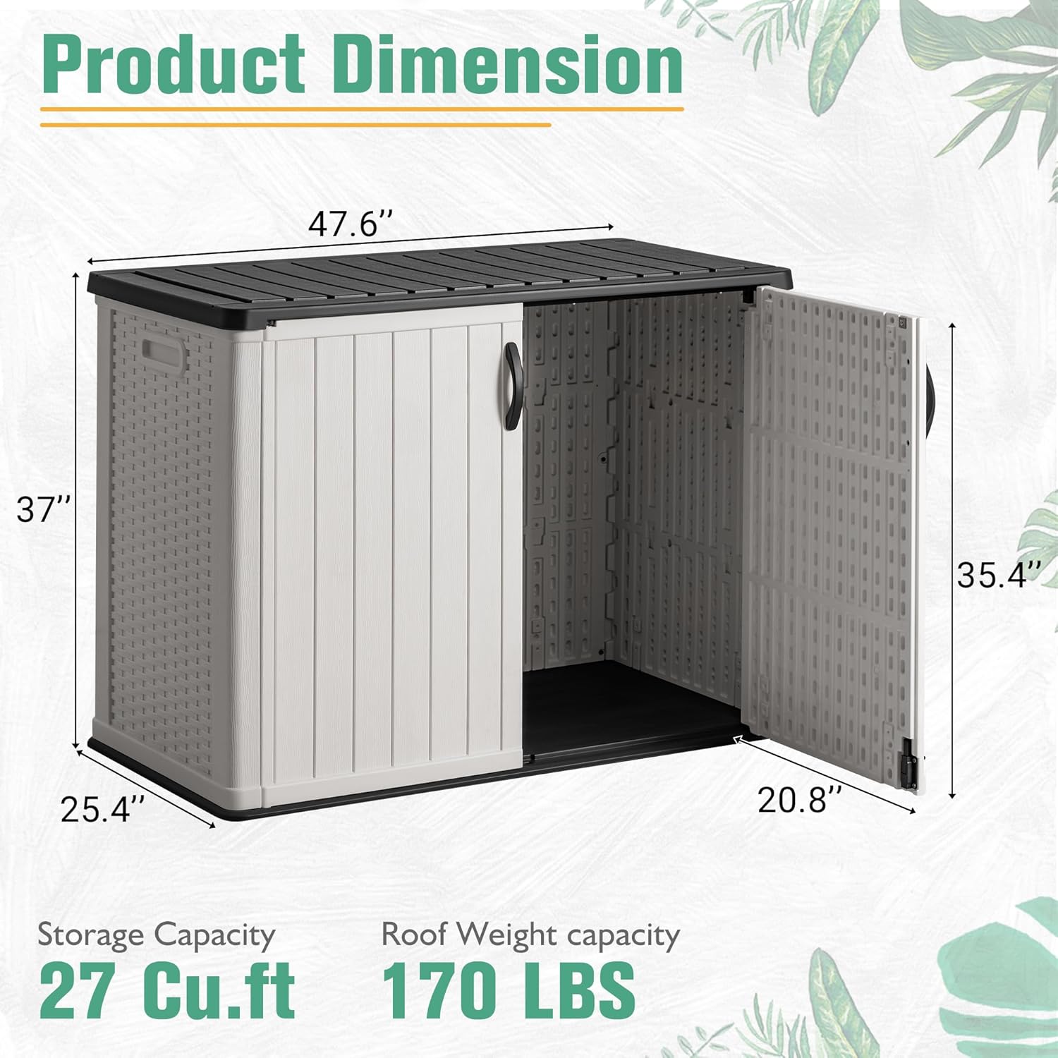 Greesum Outdoor Horizontal Storage Shed 27 Cu.ft Resin Large Storage Box for Garden Patio wourant