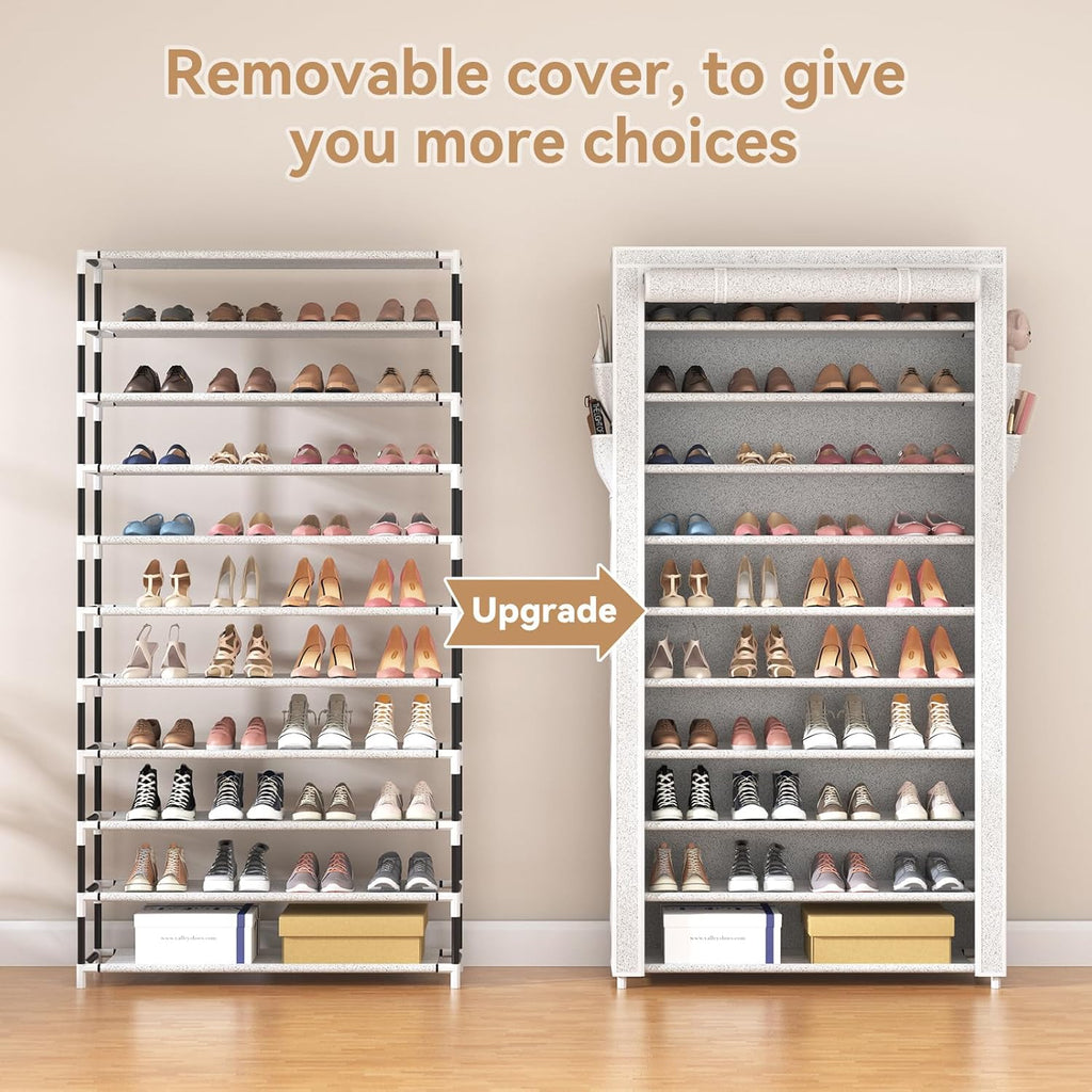 ROJASOP 10 Tier Shoe Rack with Covers Large Capacity Stackable Tall Shoe Shelf Storage wourant