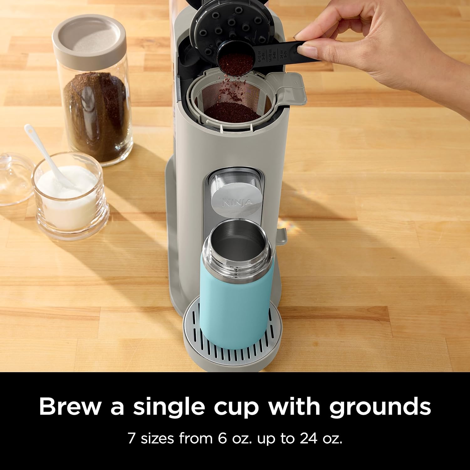 Ninja Pods & Grounds Single-Serve Coffee Maker, K-Cup Pod Compatible, Brews Grounds, Compact Design, 56-oz. Reservoir, 6-oz. Cup to 24-oz. Travel Mug Brew Sizes, Iced Coffee Maker, Stone, PB041ST wourant