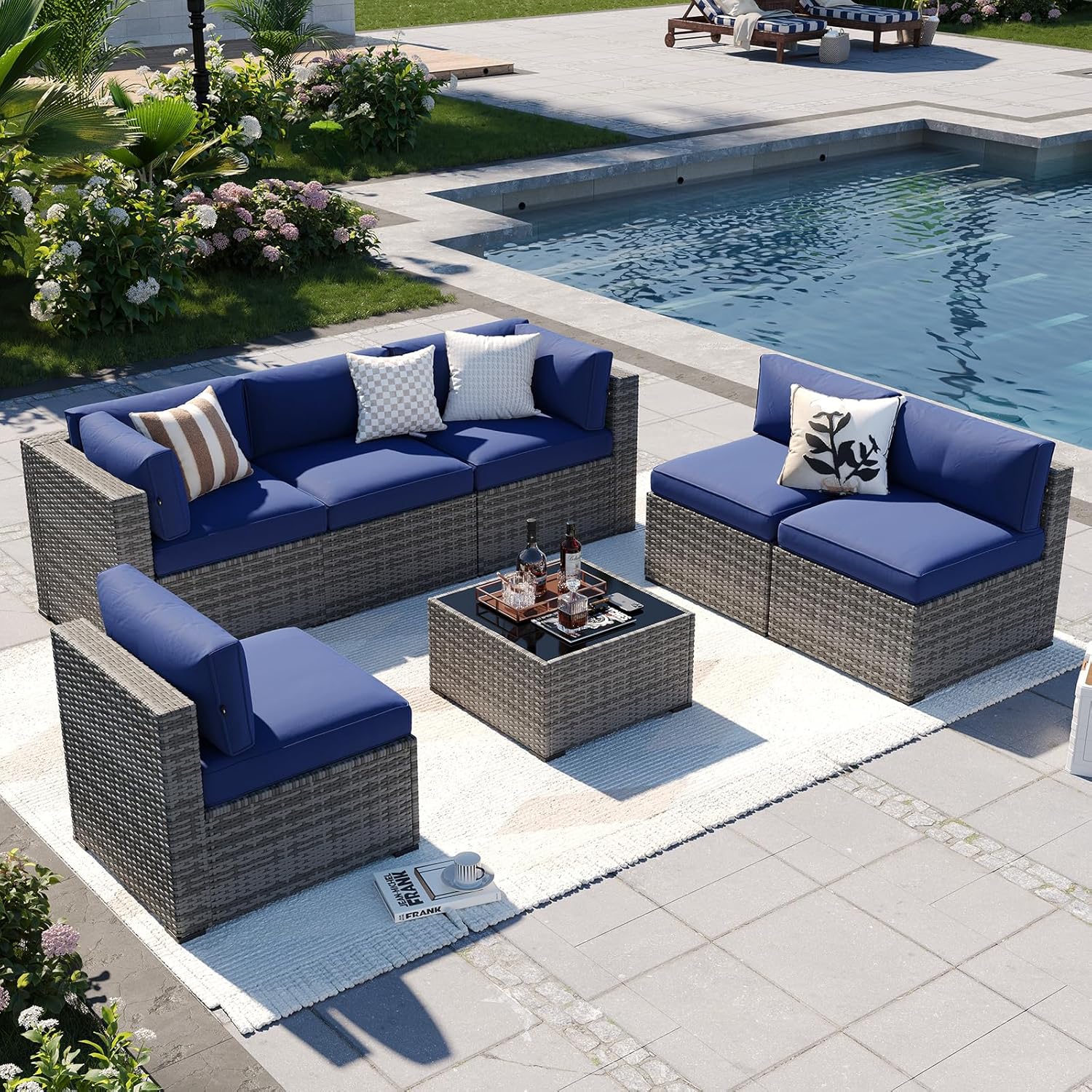 Aoxun Patio Furniture Sets, 7-Piece Outdoor Patio Furniture with Thick Cushions, Wicker Outdoor Conversation Set Sectional Sofa for Backyard, Poolside, Garden woonhhop