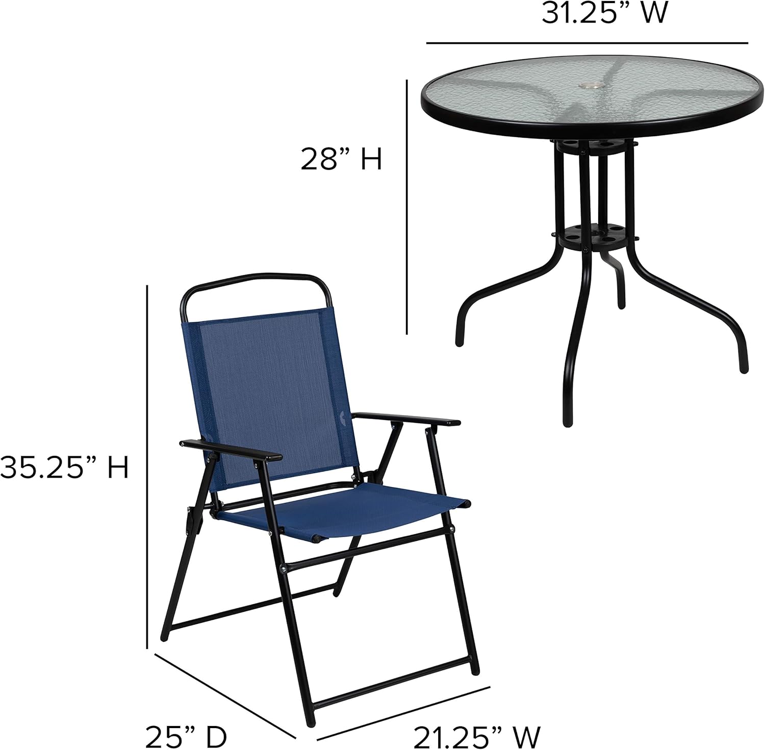 EMMA + OLIVER 6 Piece Brown Patio Garden Set with Umbrella Table and Set of 4 Folding Chairs wourant