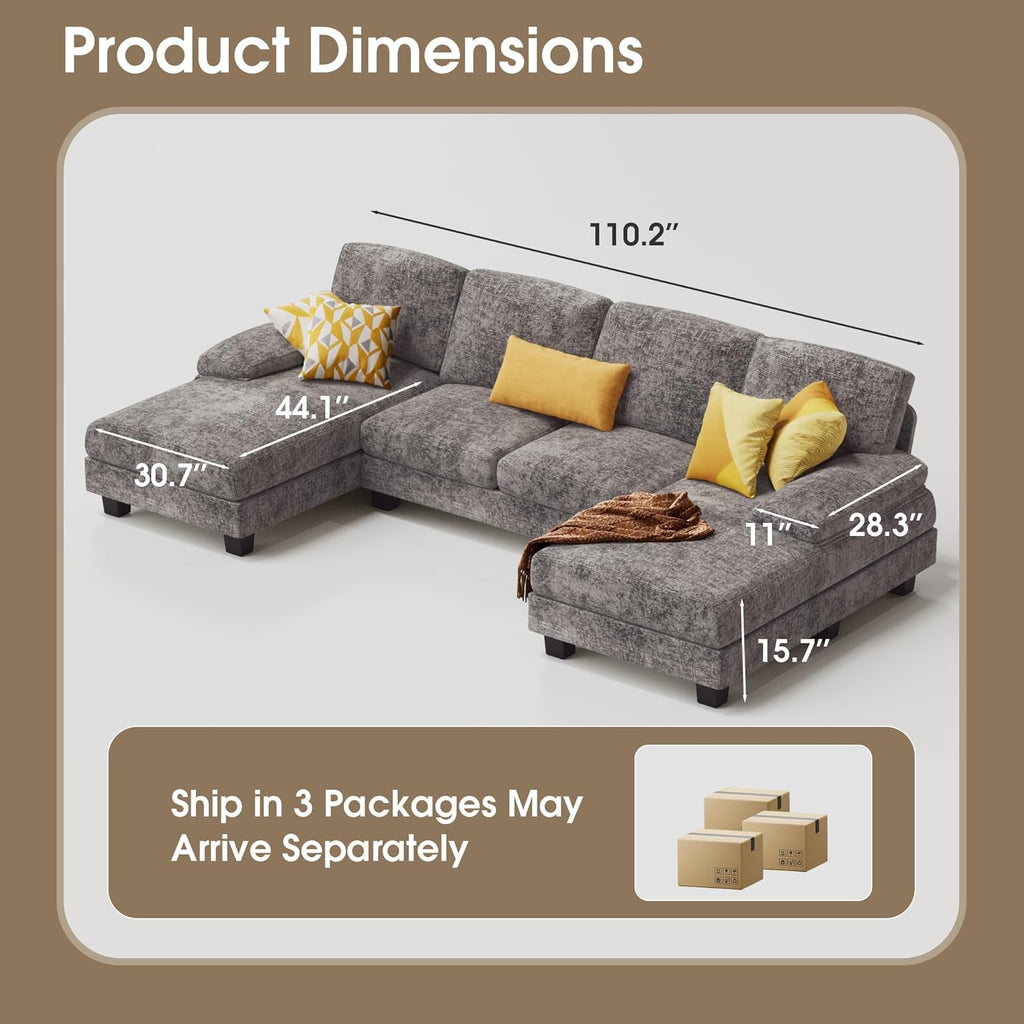 Furmax Sectional Couches for Living Room U-Shaped Sofa Couch Linen Fabric 4 Seat Sofa Set wourant