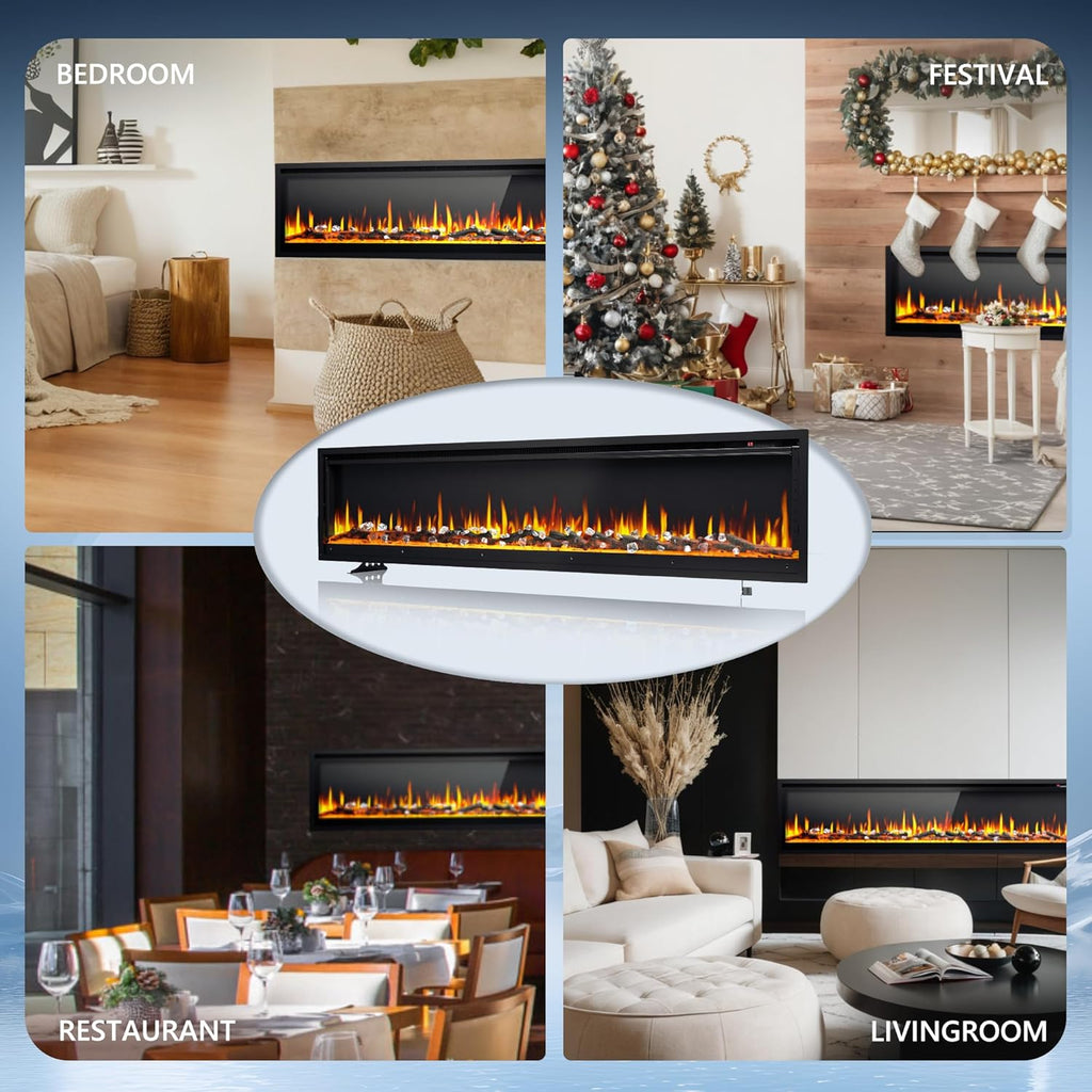 EUHOMY 50 Inch Electric Fireplace Wall Recessed and Wall Mounted with Adjustable Flame Color, Fireplace Heater with Remote Control, Linear Fireplace with Timer, Touch Screen, Log & Crystal, 750/1500W wourant