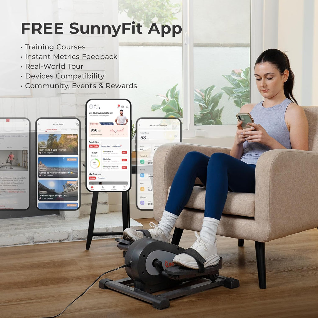 Sunny Health & Fitness Smart Mini Elliptical Trainer Indoor Under-Desk Pedal Exerciser for Seniors wourant