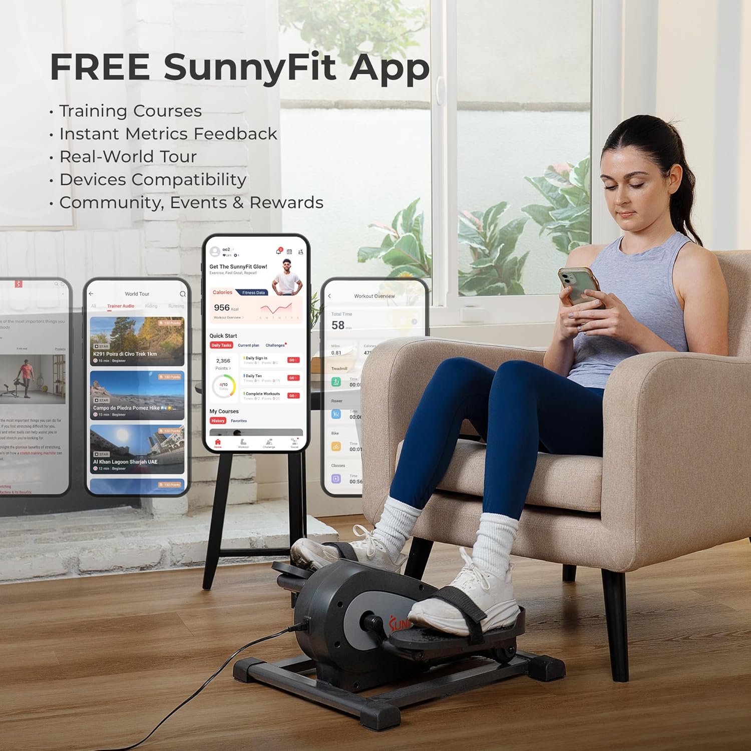 Sunny Health & Fitness Smart Mini Elliptical Trainer Indoor Under-Desk Pedal Exerciser for Seniors wourant