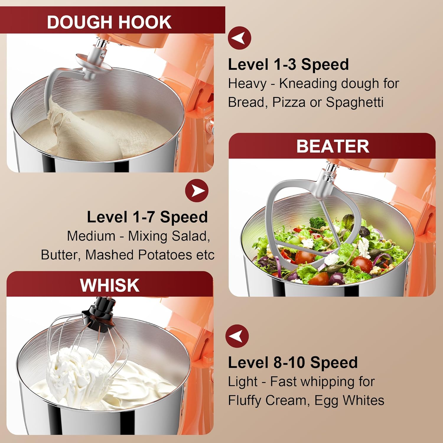 10-Speed Stand Mixer with 8-in-1 Splash Guard, Tilt Head, 6-Quart Stainless Steel Bowl + Dishwasher-Safe Dough Hook/Whisk/Blender/Scraper wourant