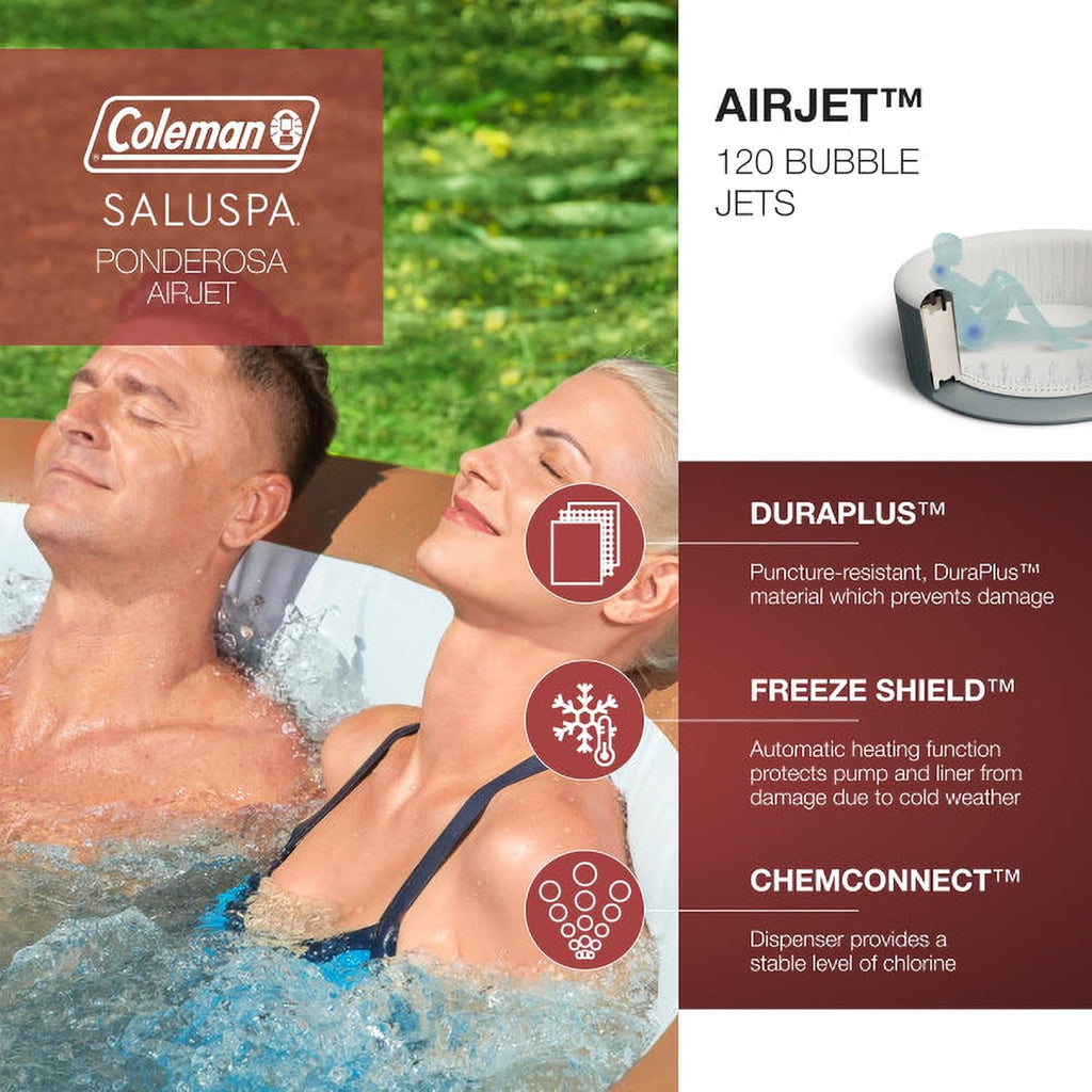 Coleman SaluSpa Miami AirJet 2 to 4 Person Round Inflatable Hot Tub Portable Outdoor Spa with 120 Soothing AirJets and Insulated Cover, Black wourant