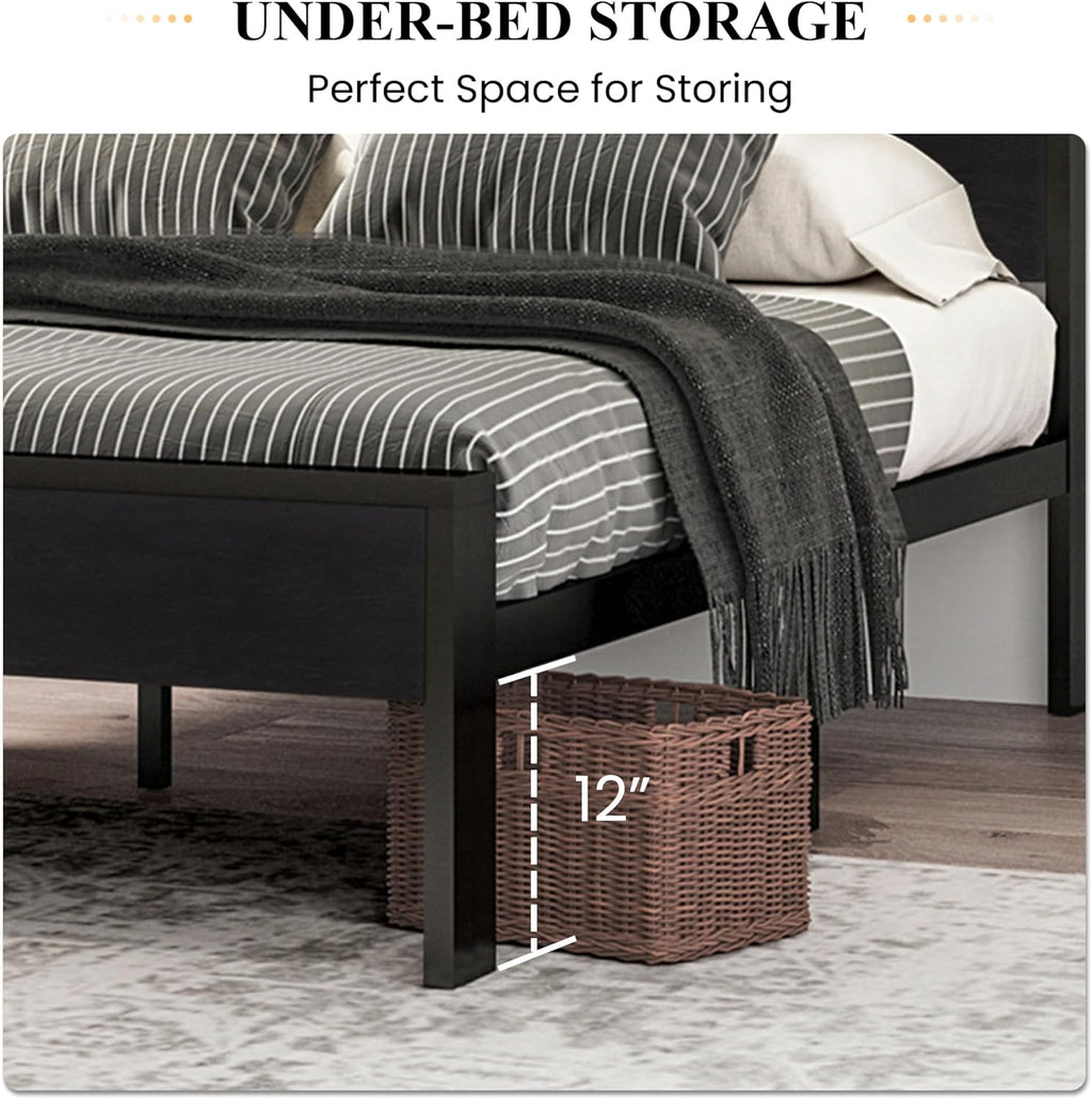 SHA CERLIN 14 Inch Queen Size Metal Platform Bed Frame with Wooden Headboard and Footboard wourant