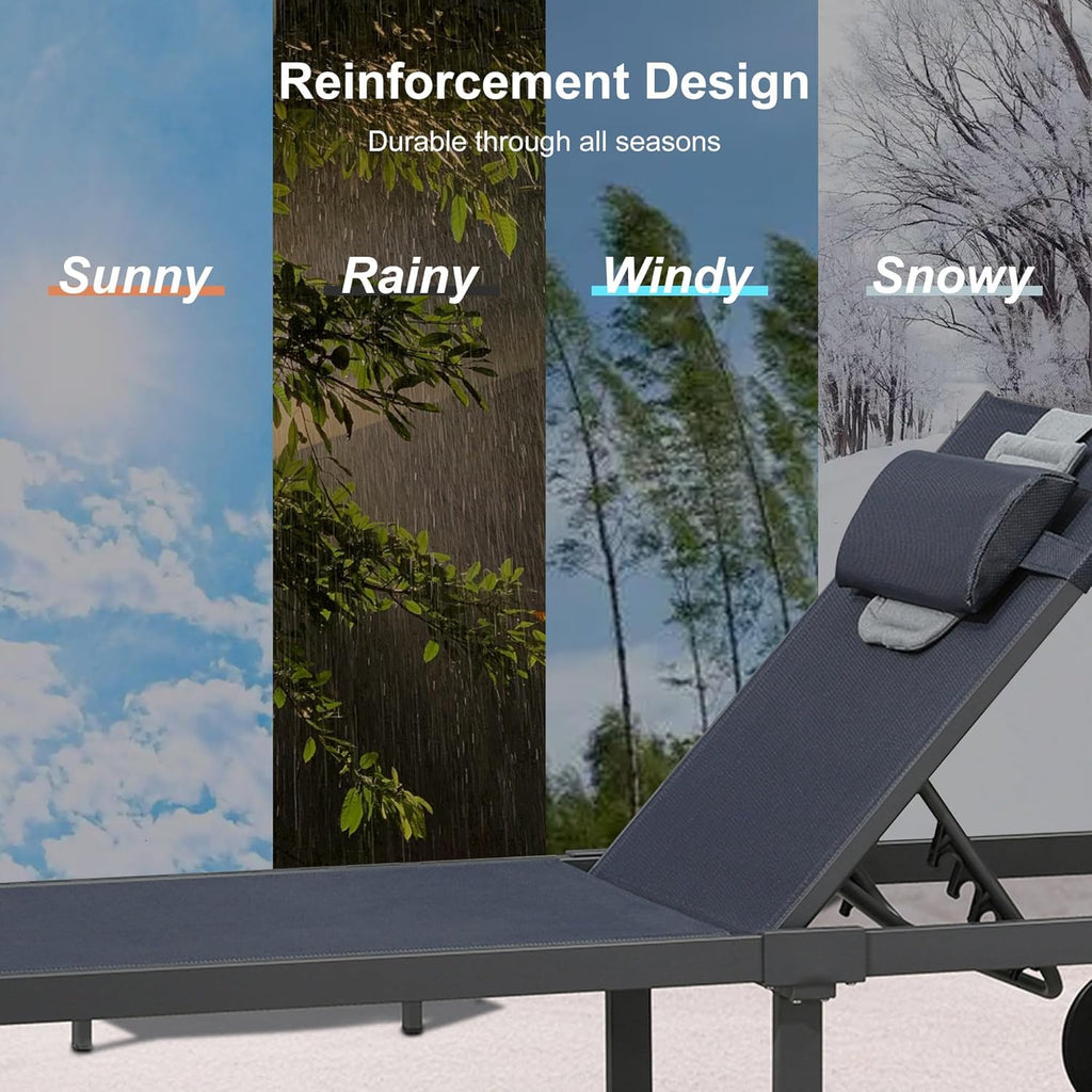 PURPLE LEAF Patio Tanning Lounge Chair Set with Face Down Hole Outdoor Aluminum Adjustable Reclining Chairs Wheels Pillows and Table for Poolside Beach Sunbathing Lounger, Beige wourant