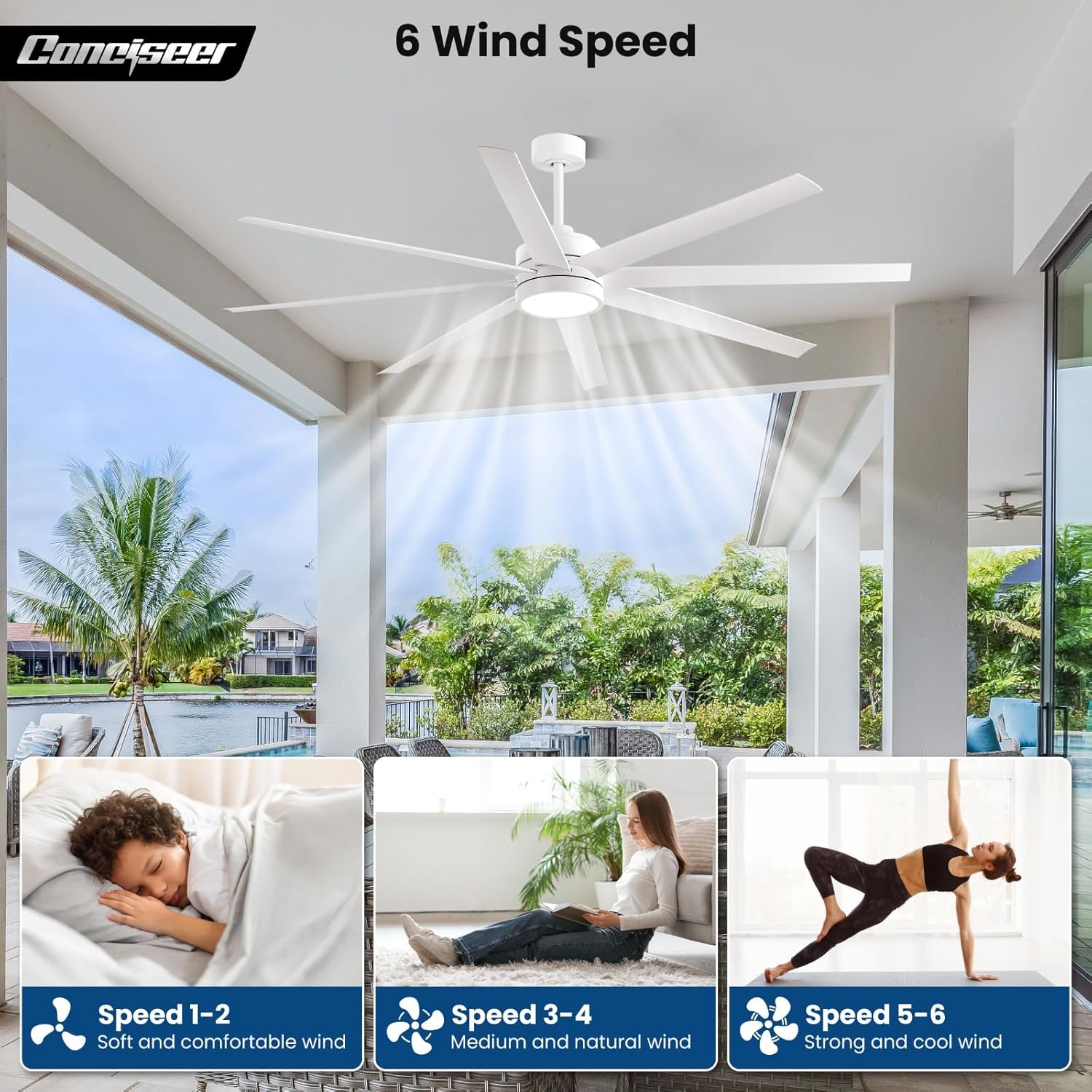 Modern Ceiling Fans with Lights, 72 Inch Ceiling Fan with Light and Remote, Bedroom Living Room Library Cafe Outdoor/Industrial,24W 3CCT Dimmable, 8 Blades 6 Speed Reversible Quiet DC Motor, Black wourant