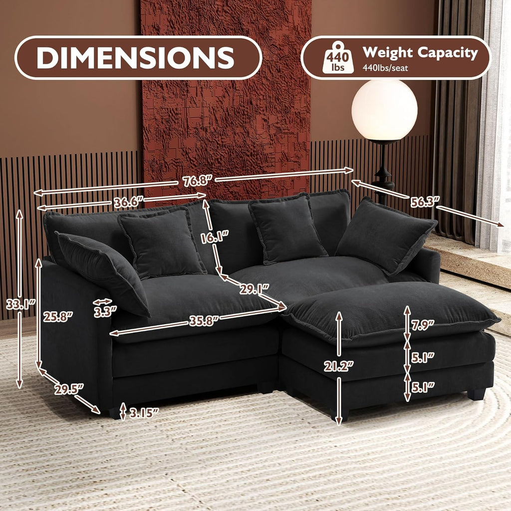 Ihanherry 146" U-Shaped Modern Sofa Modular Sectional Cloud Couch with 2 Ottoman, 6-Seat Chenille Deep Seat Sofa with 6 Pillows for Living Room, Bedroom and Apartment, Grey wourant