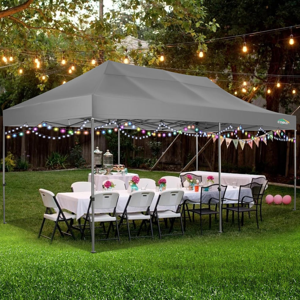 COBIZI 10x20 Heavy Duty Pop up Canopy Tent with 6 sidewalls Easy Up Commercial Outdoor Canopy Wedding Party Tents for Parties All Season Wind & Waterproof Gazebo with Roller Bag,Black(Frame Thickened) wourant