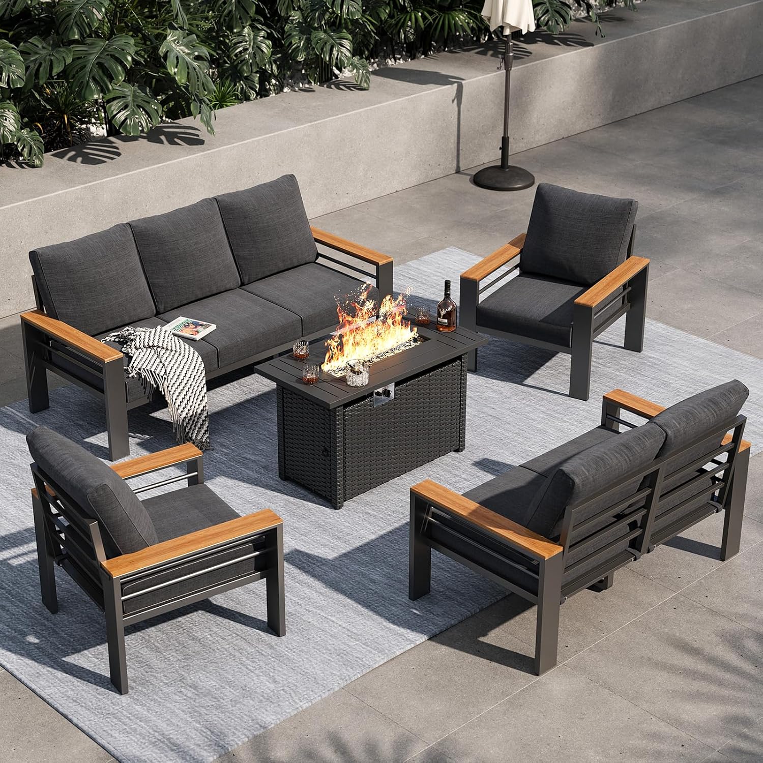 Aoxun Aluminum Outdoor Patio Furniture Set, 5 Seats Outdoor Sectional with Coffee Table, Patio Conversation Sets with Upgraded Armrests and Cushions for Backyard, Garden and Poolside woonhhop