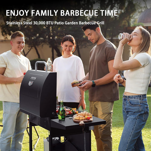 3 Burner BBQ Propane Gas Grill, Stainless Steel 30,000 BTU Patio Garden Barbecue Grill with Two Foldable Shelves wourant