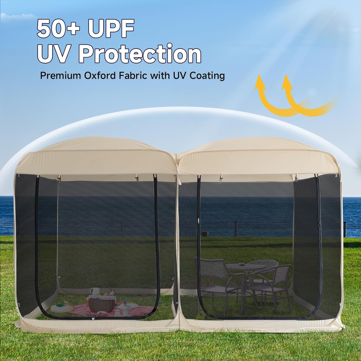 Alvantor Screen House Gazebo, 6-10-15 Person Pop Up Igloo Screened Canopy Tent with Mosquito Netting Sides, Instant UV Resistant Sun Shelter for Garden, Patio, Backyard wourant
