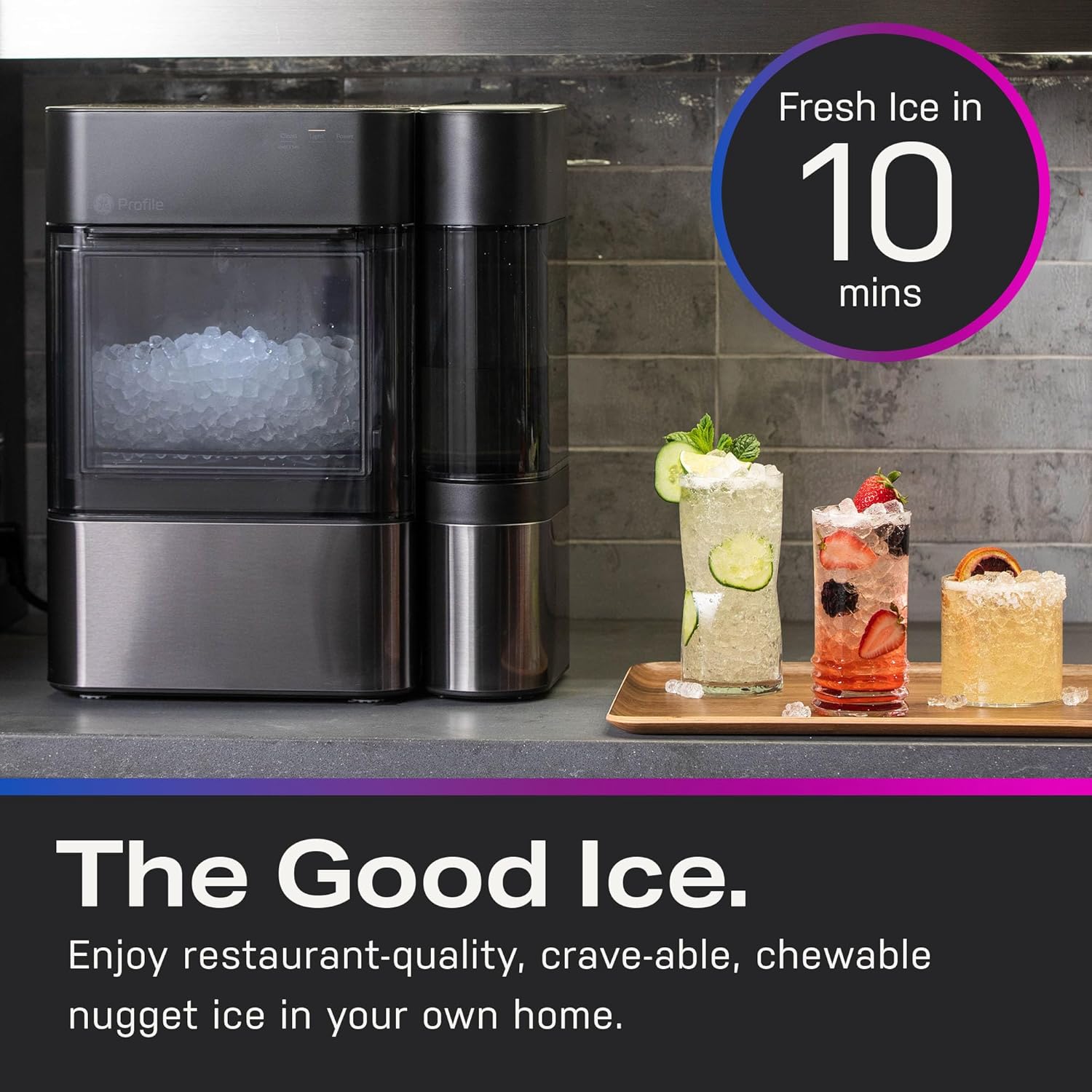 GE Profile Opal 2.0 with 0.75 Gallon Tank, Chewable Crunchable Countertop Nugget Ice Maker, Scoop included, 38 lbs in 24 hours, Pellet Ice Machine with WiFi & Smart Connected, Black Stainless Steel wourant