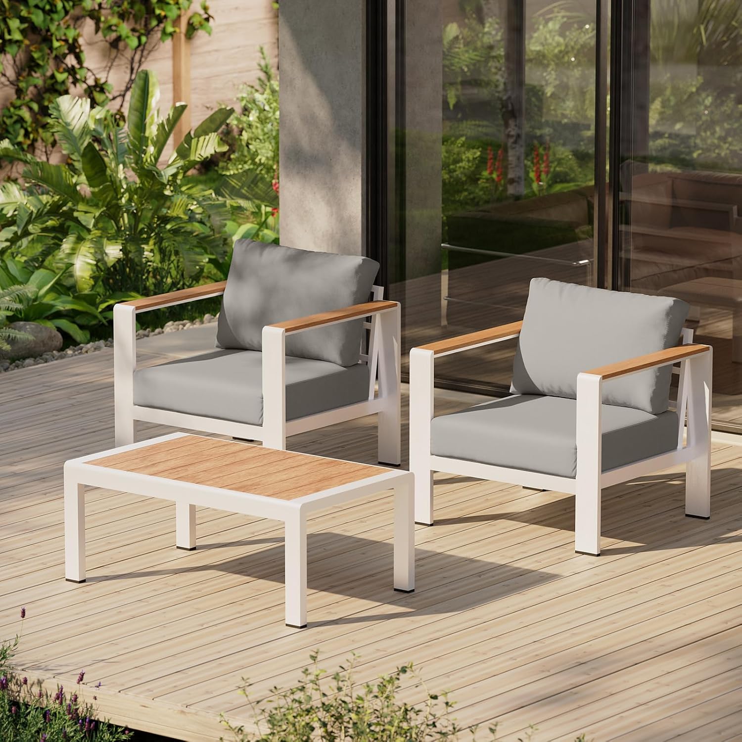 Aluminum Outdoor Patio Furniture Set with Coffee Table, 5 Piece Patio Conversation Sets, Outdoor Sectional Furniture for Porch, Balcony, Yard, Gray woonhhop
