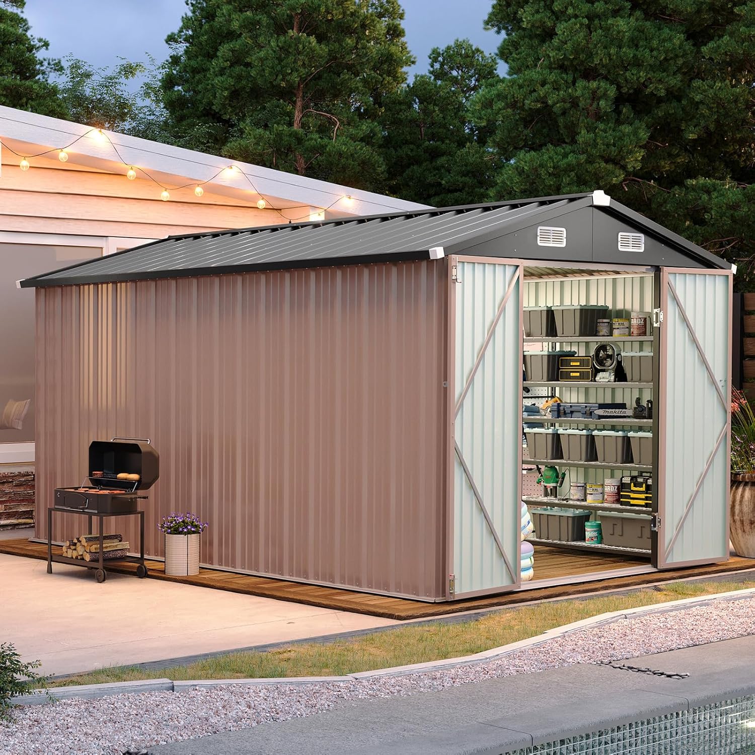 Aoxun 6.2x4ft Shed Outdoor Storage Shed with Lockable Door Metal Garden Tool Shed wourant