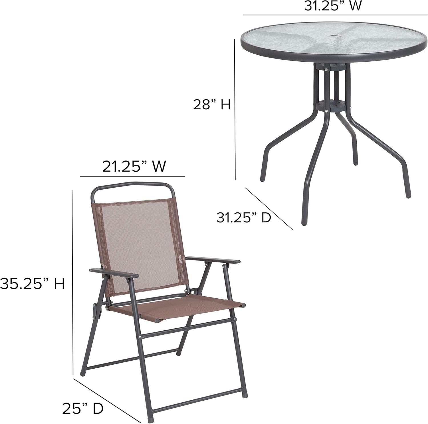 EMMA + OLIVER 6 Piece Brown Patio Garden Set with Umbrella Table and Set of 4 Folding Chairs wourant