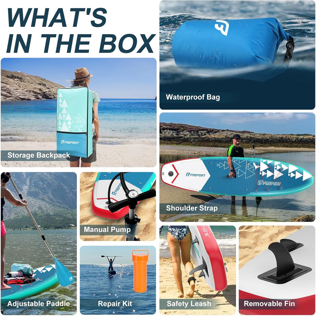 FBSPORT 11' Premium Stand Up Paddle Board, Yoga Board with Durable SUP Accessories & Carry Bag | Wide Stance, Surf Control, Non-Slip Deck, Leash, Paddle and Pump for Youth & Adult wourant