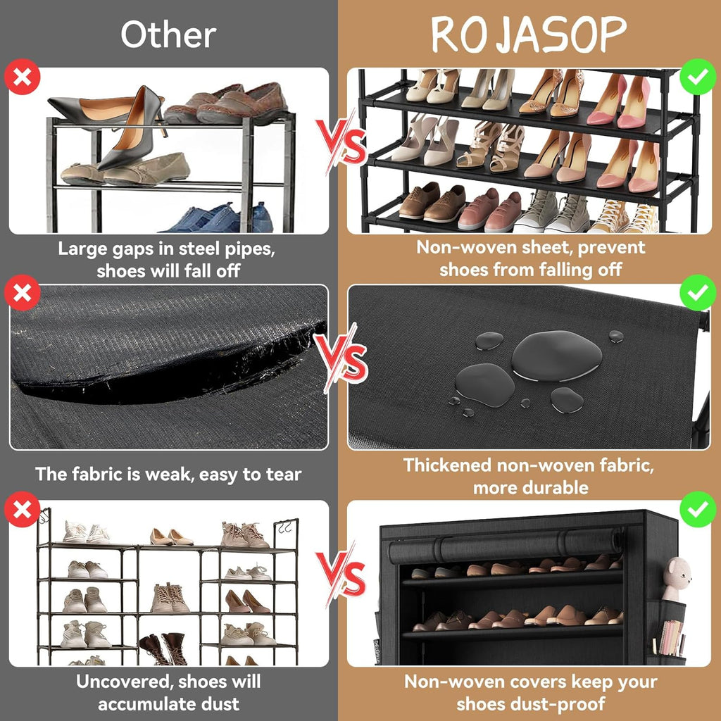 ROJASOP 10 Tier Shoe Rack with Covers Large Capacity Stackable Tall Shoe Shelf Storage wourant