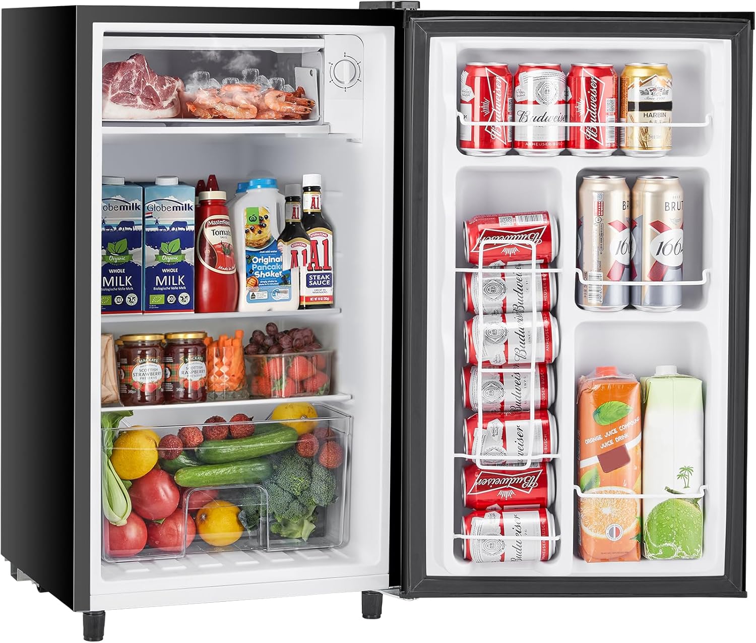 Sweetcrispy 3.2 Cu.Ft Mini Fridge with Freezer Small Refrigerator Single Door Adjustable Thermostat Energy-efficient Low Noise, Compact Fridge for Bedroom, Office, Dorm (Black) wourant