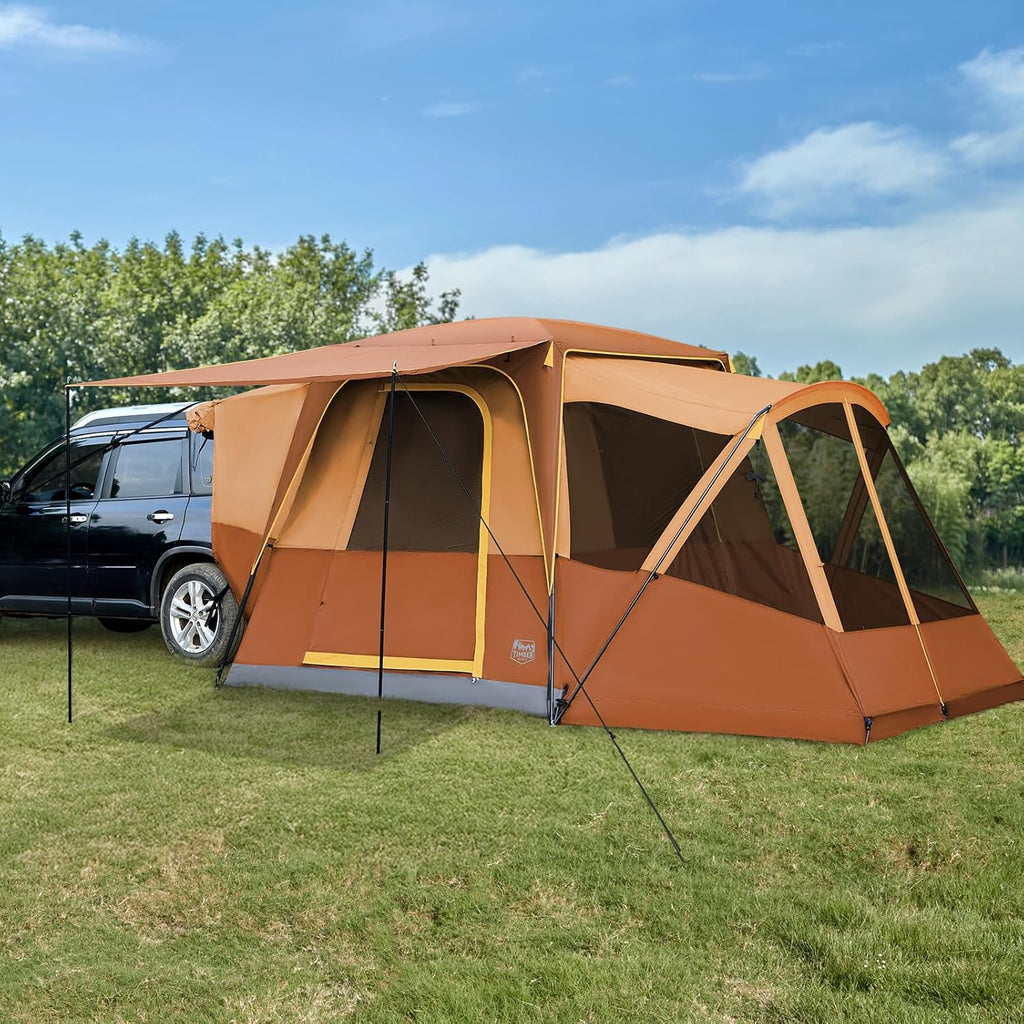 TIMBER RIDGE 5-9 Person SUV Tent with Screen Porch and Awning for Family Camping, Weather Resistant and Portable Van or Car Tent, Includes Rainfly and Storage Bag, 13' W X 10' L X 7.1' H wourant