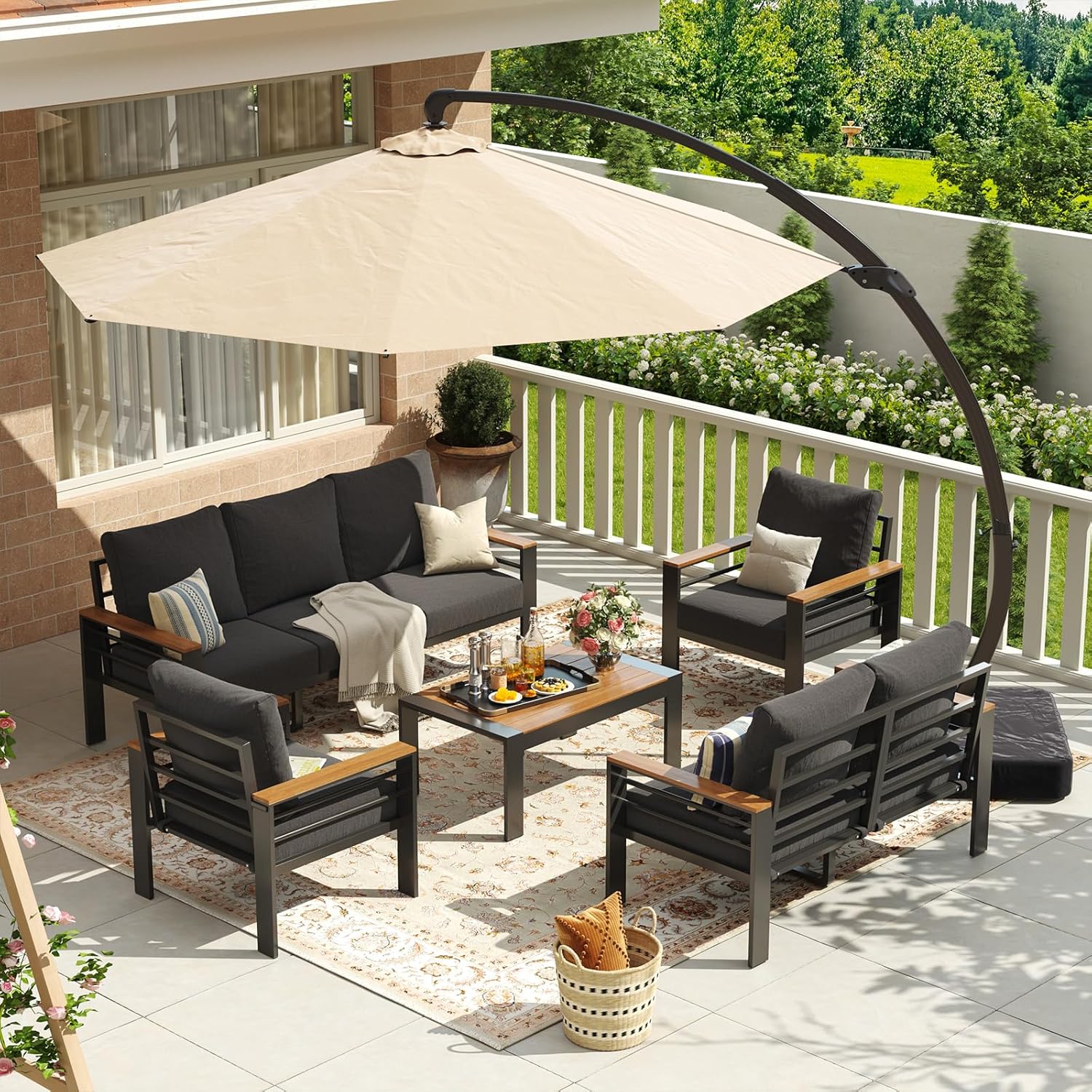 Aoxun Aluminum Patio Furniture Set 7 Seats, Oversized Outdoor Sectional with Washable Thick Cushions, Coffee Table and Waterproof Cover, Patio Conversation Sets for Porch, Balcony, Deck woonhhop