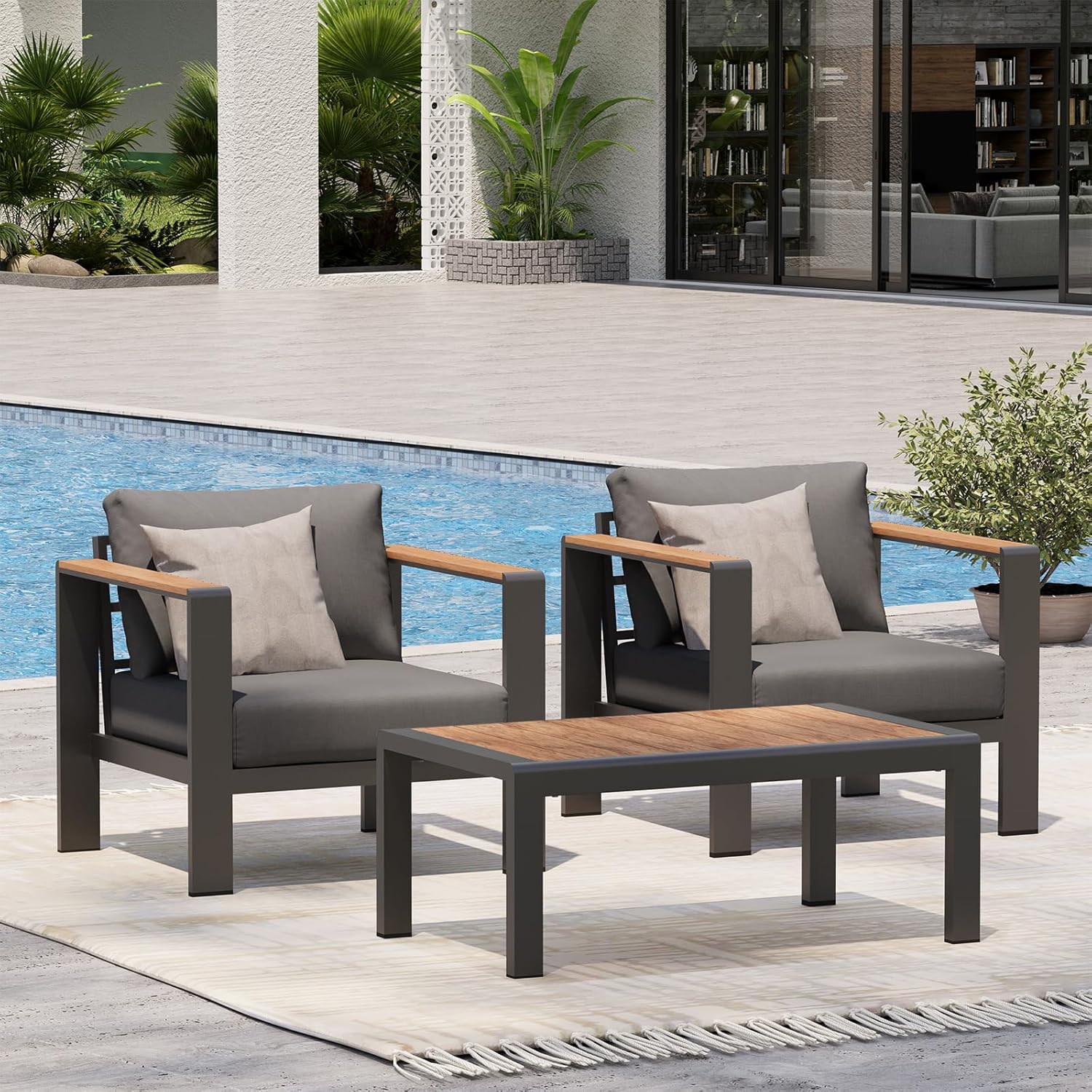 Aluminum Outdoor Patio Furniture Set with Coffee Table, 5 Piece Patio Conversation Sets, Outdoor Sectional Furniture for Porch, Balcony, Yard, Gray woonhhop