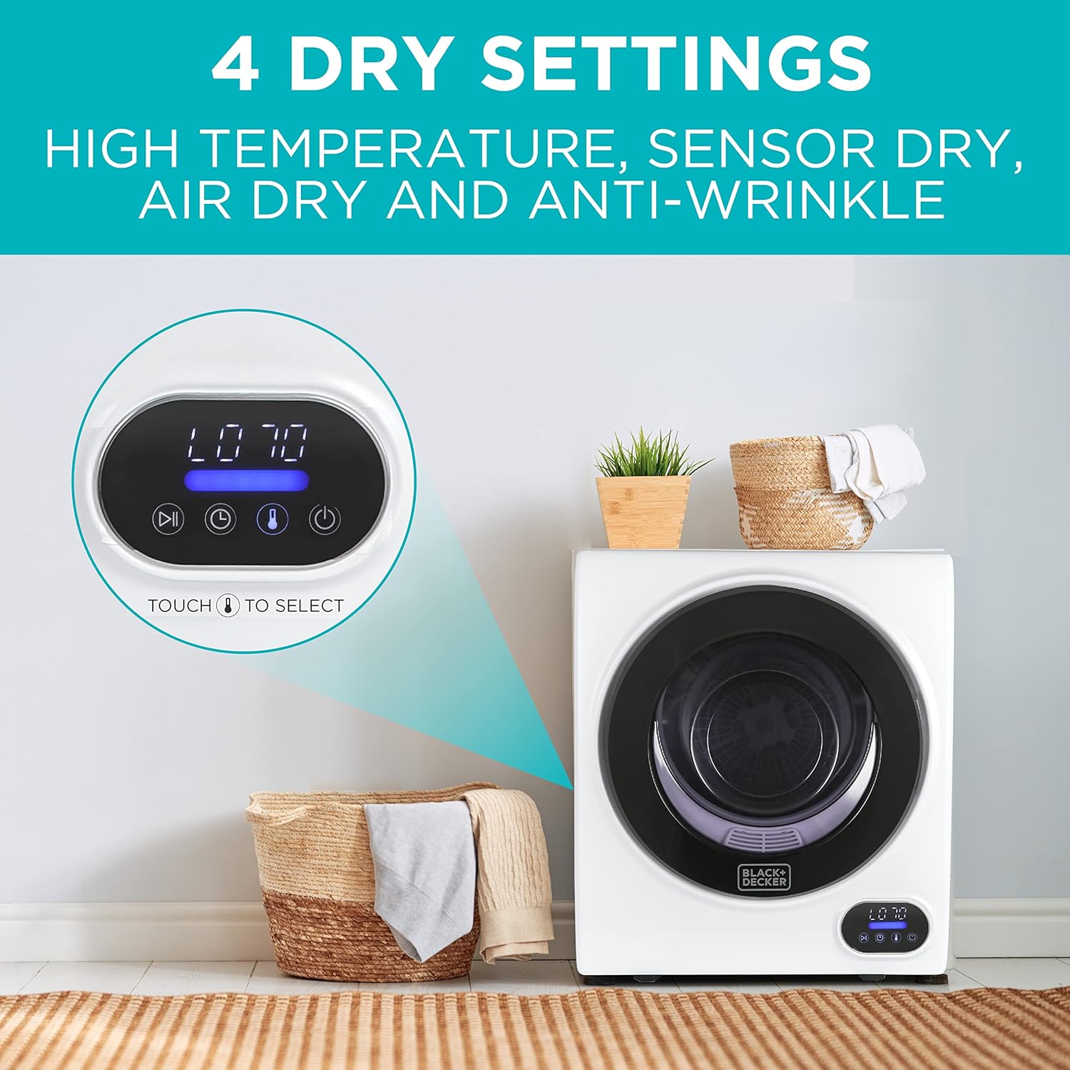 Compact Clothes Dryer, 1.5 Cu. Ft. 850W Electric Dryer, 120V Vented Portable Dryer with Stainless Steel Drum, for 5.5 lbs. of clothing for Standard Wall Outlet wourant