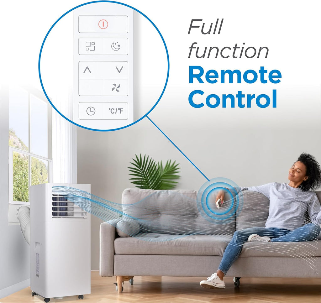BLACK+DECKER Portable Air Conditioner, 8,500 BTU (5,100 BTU SACC) for Rooms Up To 350 Sq. Ft., Portable AC with Full Function Remote Control & Window Kit, BPACT05SM, White woonhhop