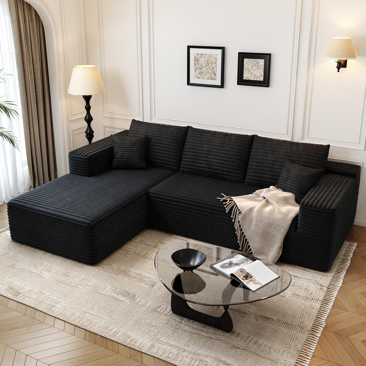 107.5" Cloud Modular Sectional Sofa Couch with L-Shape Chaise,Modern Minimalist Upholstered Couches wourant
