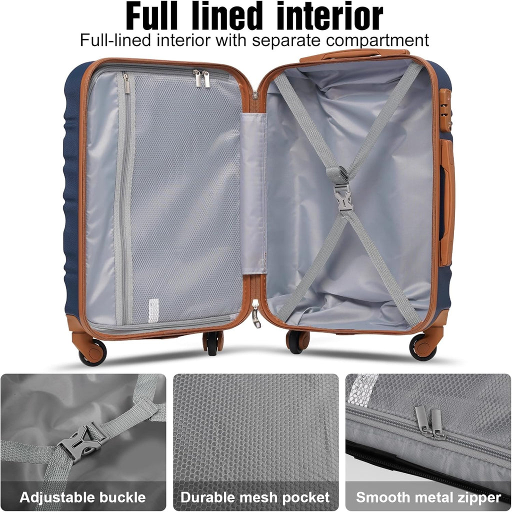 LONG VACATION 6 Piece Luggage Set Carry on Suitcase with ABS+PC hardshell, Spinner Wheels & YKK Zipper TSA Lock wourant