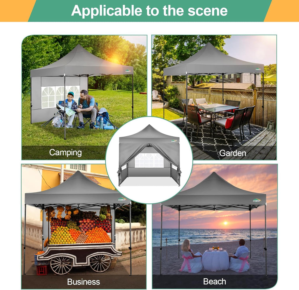 COBIZI 10x20 Heavy Duty Pop up Canopy Tent with 6 sidewalls Easy Up Commercial Outdoor Canopy Wedding Party Tents for Parties All Season Wind & Waterproof Gazebo with Roller Bag,Black(Frame Thickened) wourant