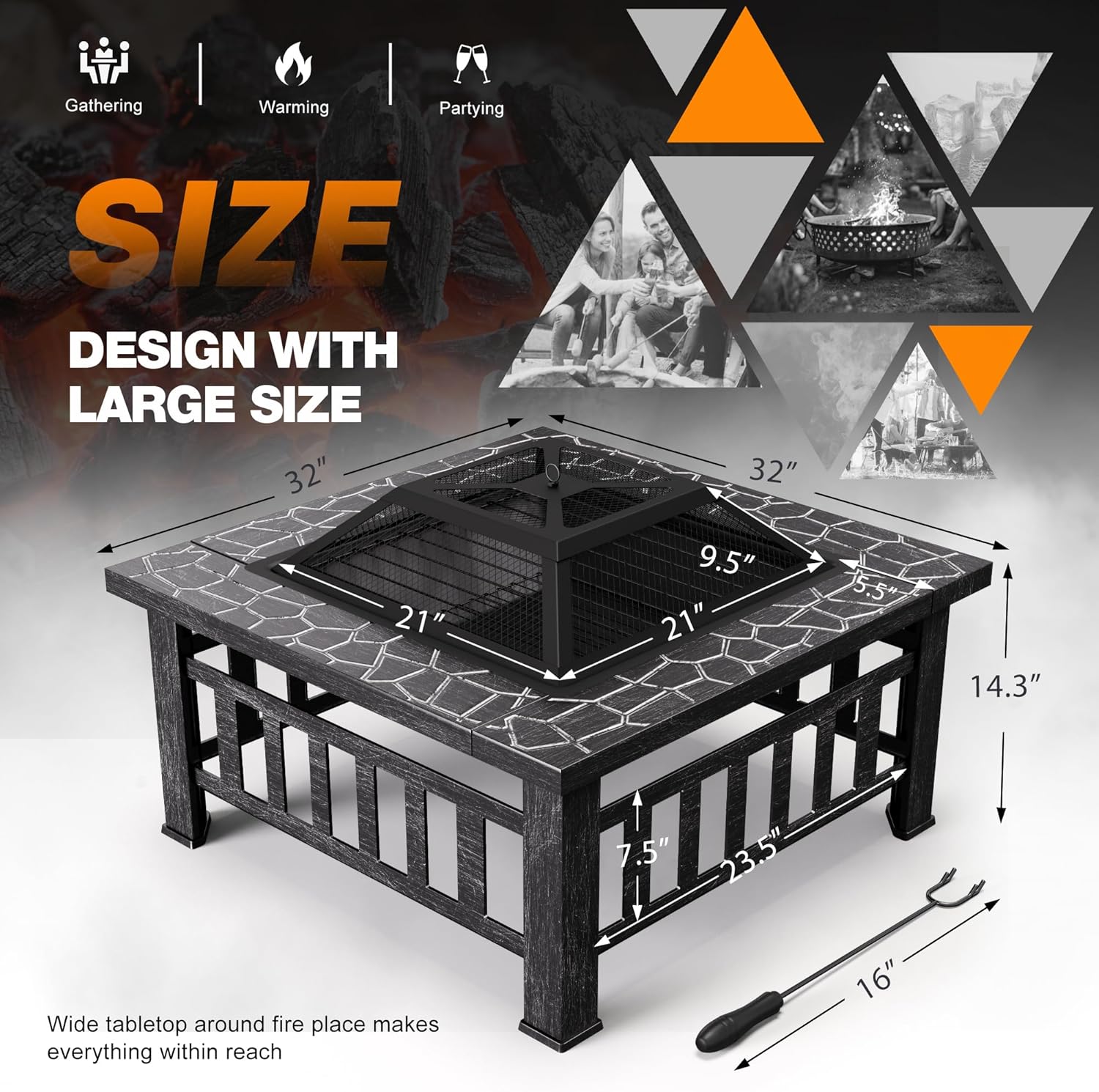 Devoko Outdoor Fire Pit, 32 Inch Firepit Table Metal Outdoor Fireplaces with Waterproof Cover for Outside Patio Camping wourant