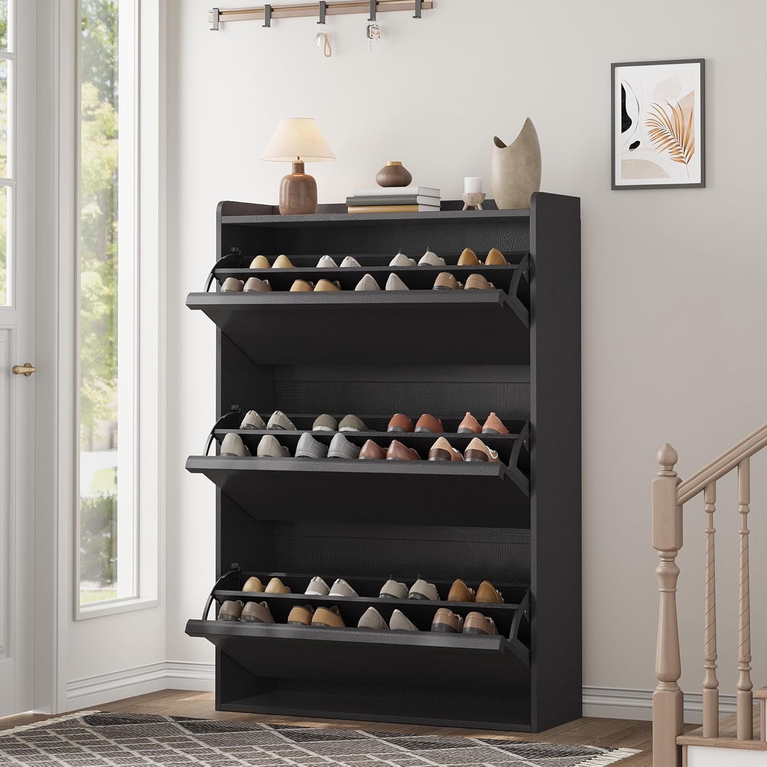 GarveeHome Shoe Cabinet with 3 Flip Drawers Wooden Shoe Organizer Cabinet Shoe Storage Hidden wourant