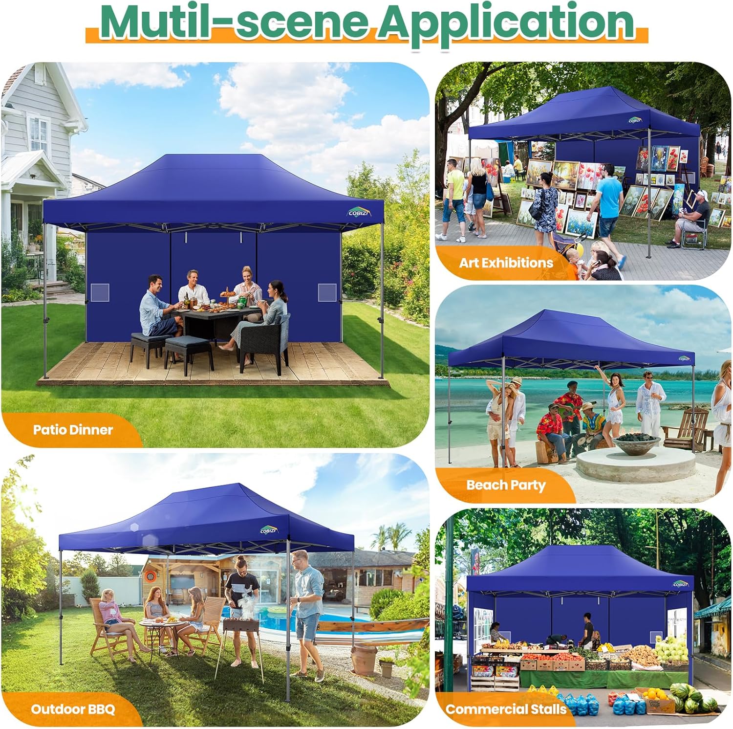 COBIZI 10x20 Heavy Duty Pop up Canopy Tent with 6 sidewalls Easy Up Commercial Outdoor Canopy Wedding Party Tents for Parties All Season Wind & Waterproof Gazebo with Roller Bag,Black(Frame Thickened) wourant