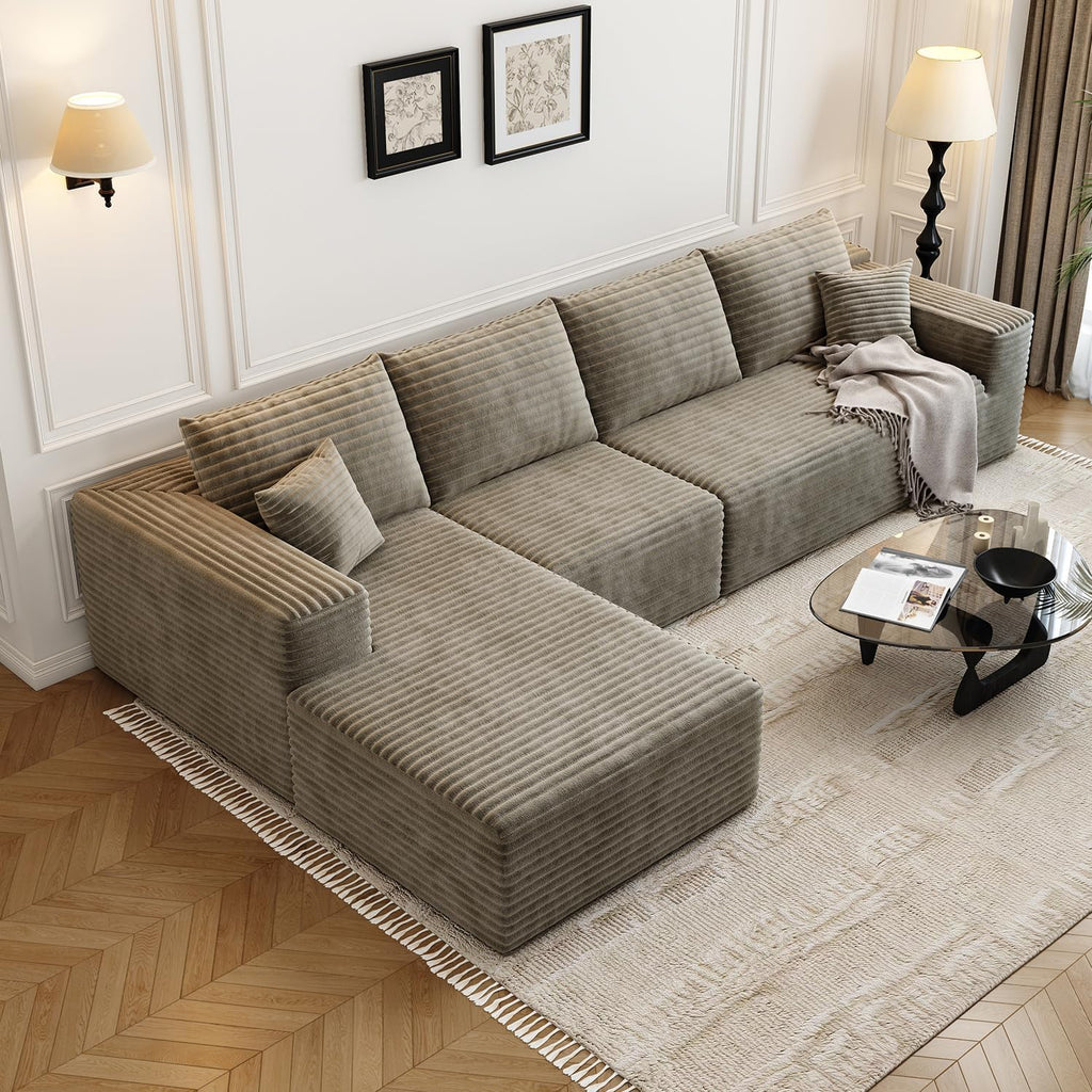 107.5 inch Cloud Modular Sectional Sofa with L-Shaped Chaise Lounge, Modern Minimalist Upholstered Sofa Deep Seating Corner Sofa wourant